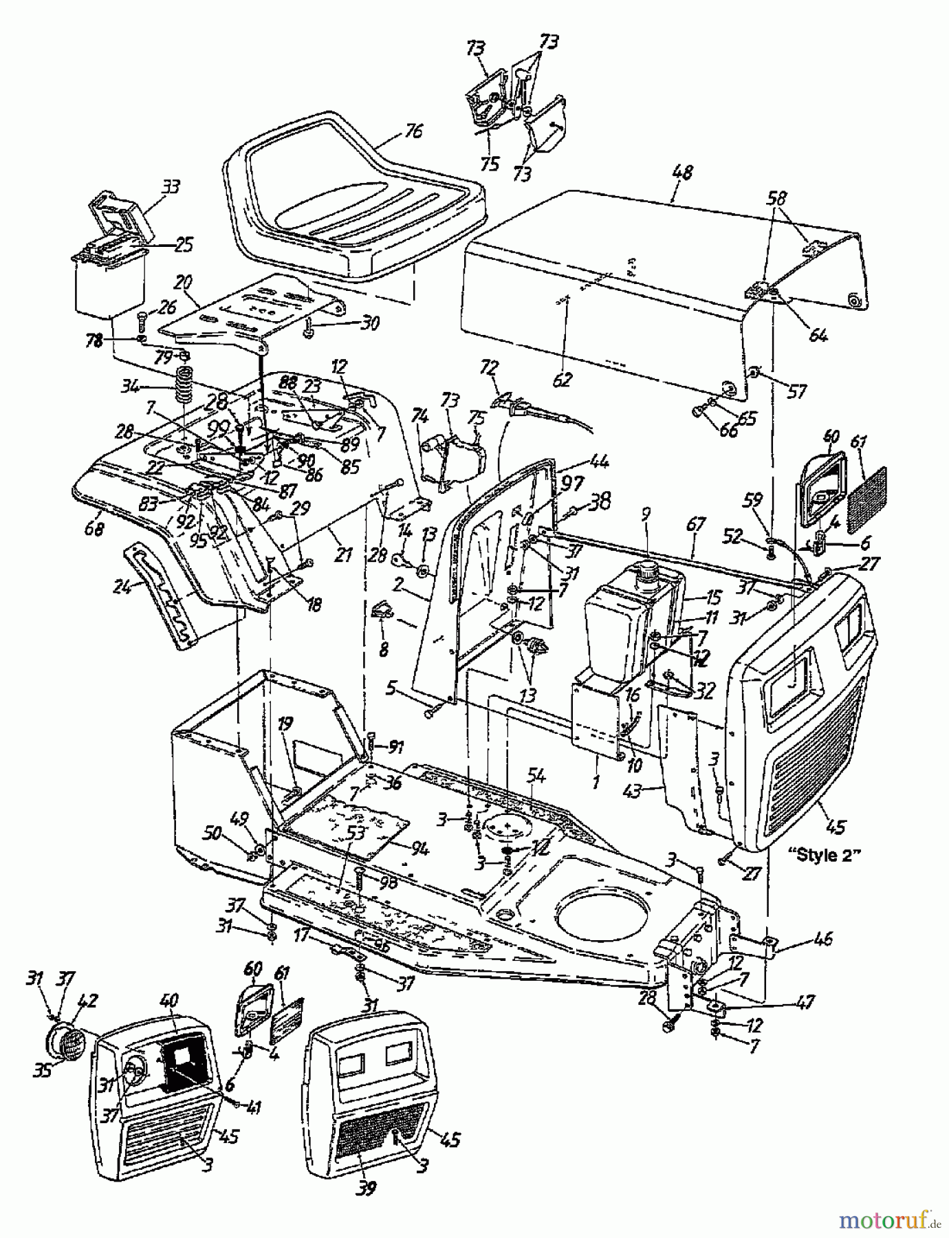  MTD Rasentraktoren 11/81 132-332D  (1992) Armaturenbrett, Motorhaube, Sitzwanne