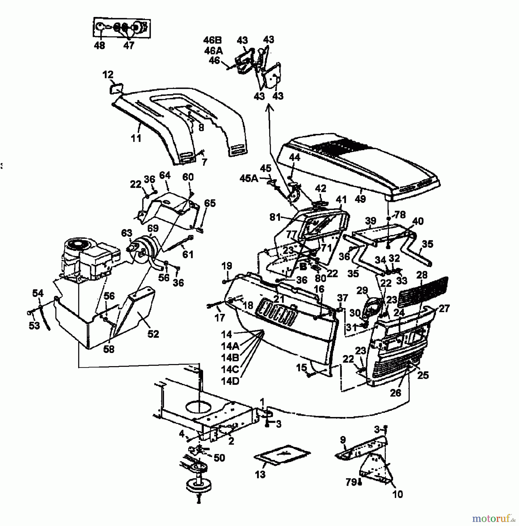  MTD Rasentraktoren 11/30 133C679C600  (1993) Armaturenbrett, Motorhaube, Sitzwanne