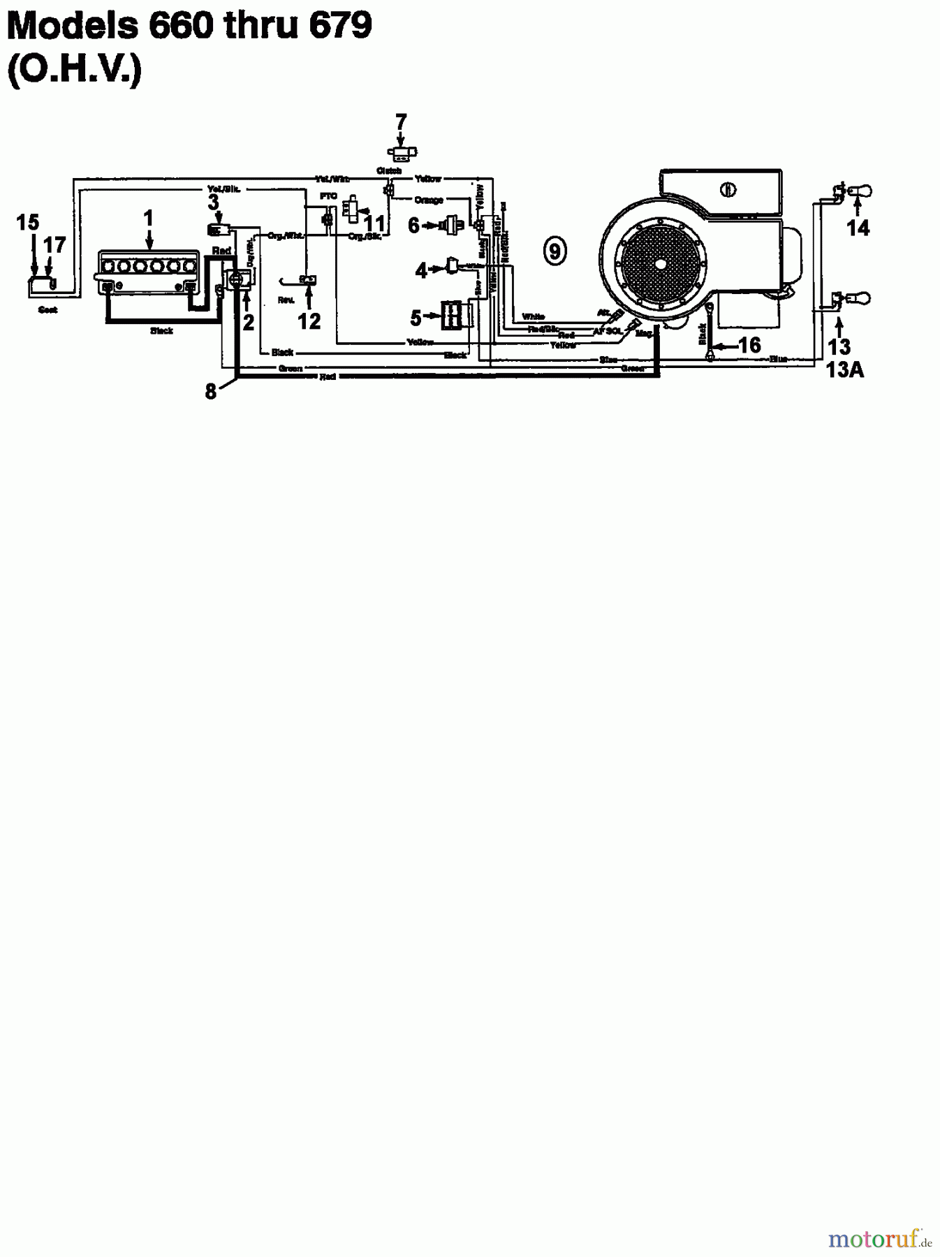  MTD Lawn tractors 11/30 133C679C600  (1993) Wiring diagram for O.H.V.