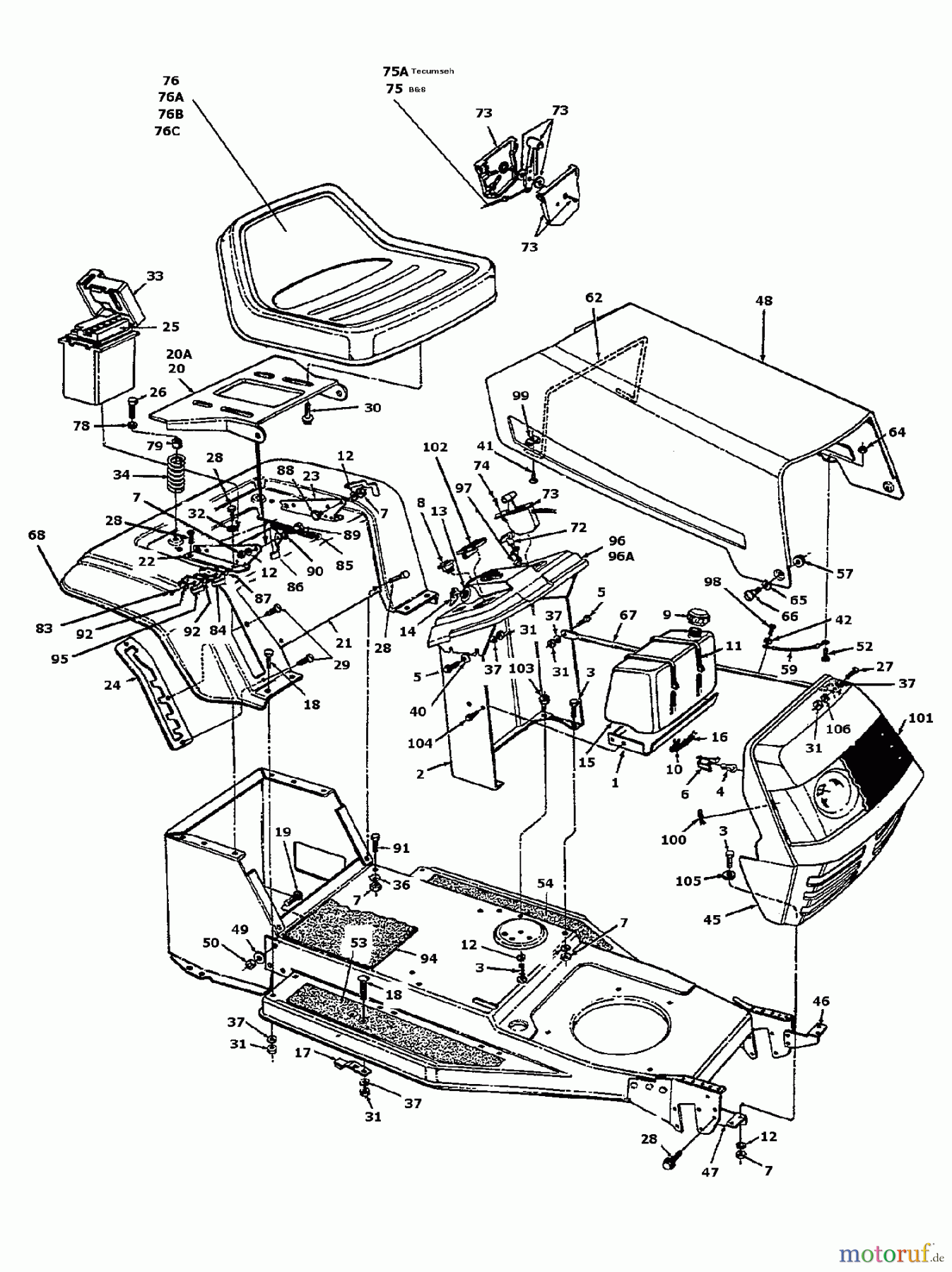  Raiffeisen Rasentraktoren RMS 11-81 135C451D628  (1995) Armaturenbrett, Motorhaube, Sitzwanne