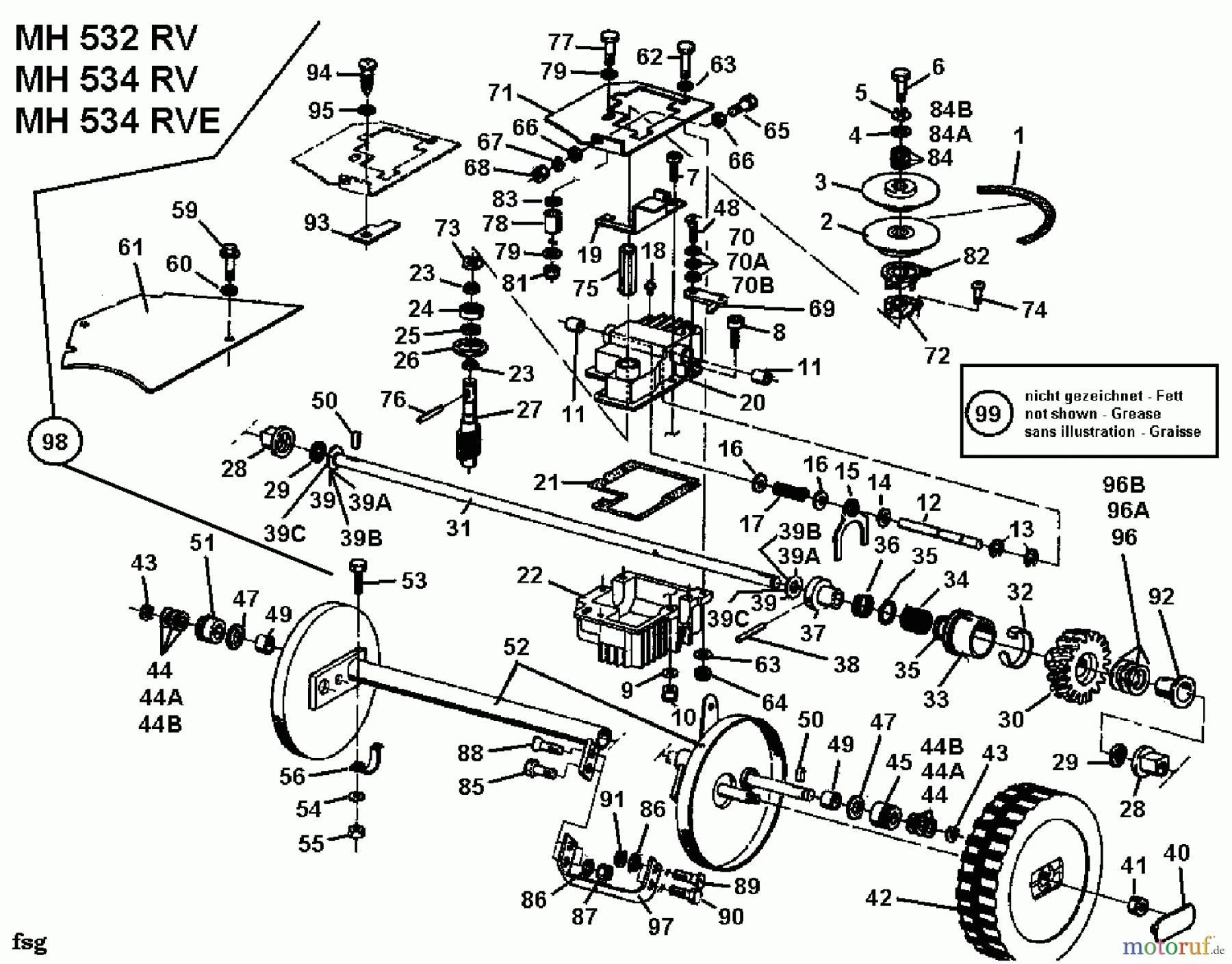  Gutbrod Motormäher mit Antrieb MH 534 RVE 04007.03  (1995) Getriebe, Räder