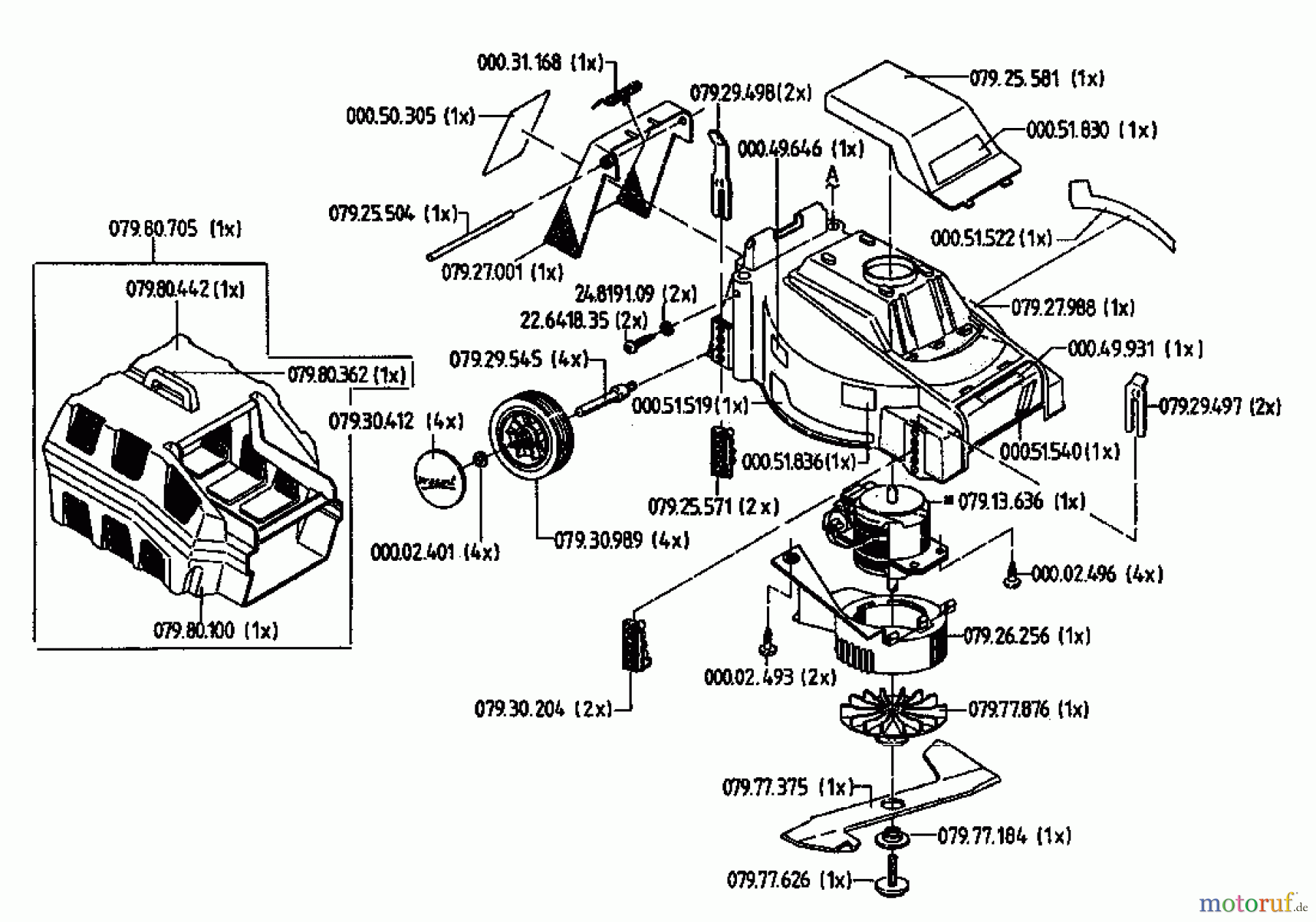  Rasant Elektromäher 40 EM 02822.05  (1995) Grasfangkorb, Messer, Räder, Schnitthöheneinstellung