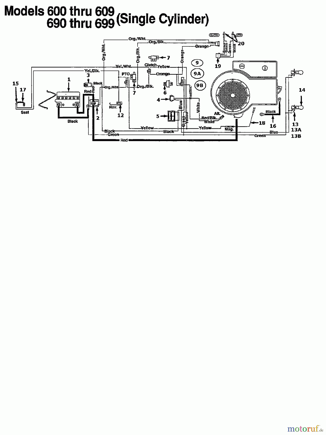  MTD Rasentraktoren H 165 135T695G678  (1995) Schaltplan Einzylinder