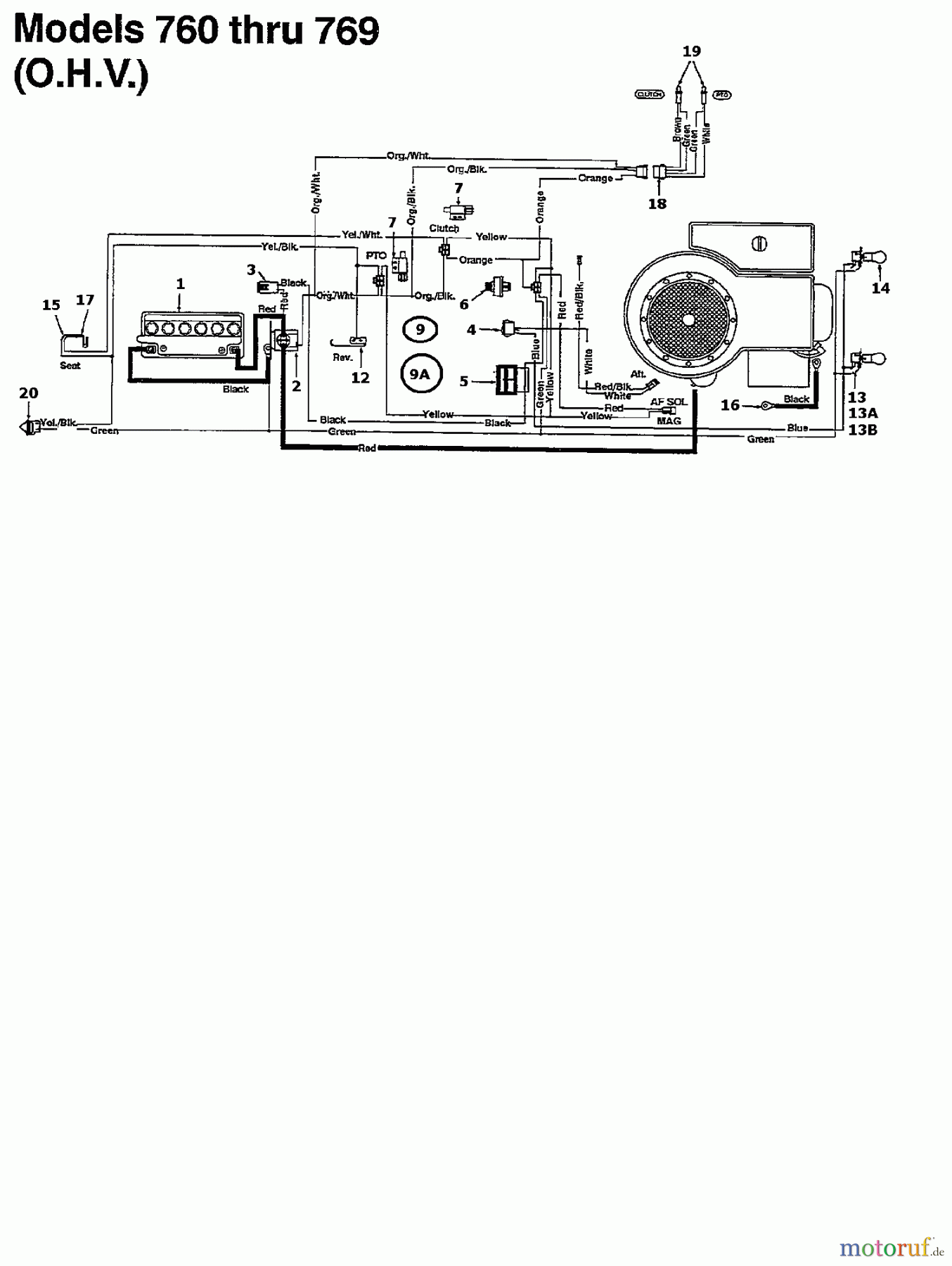  MTD Lawn tractors 13/102 135N765N678  (1995) Wiring diagram for O.H.V.