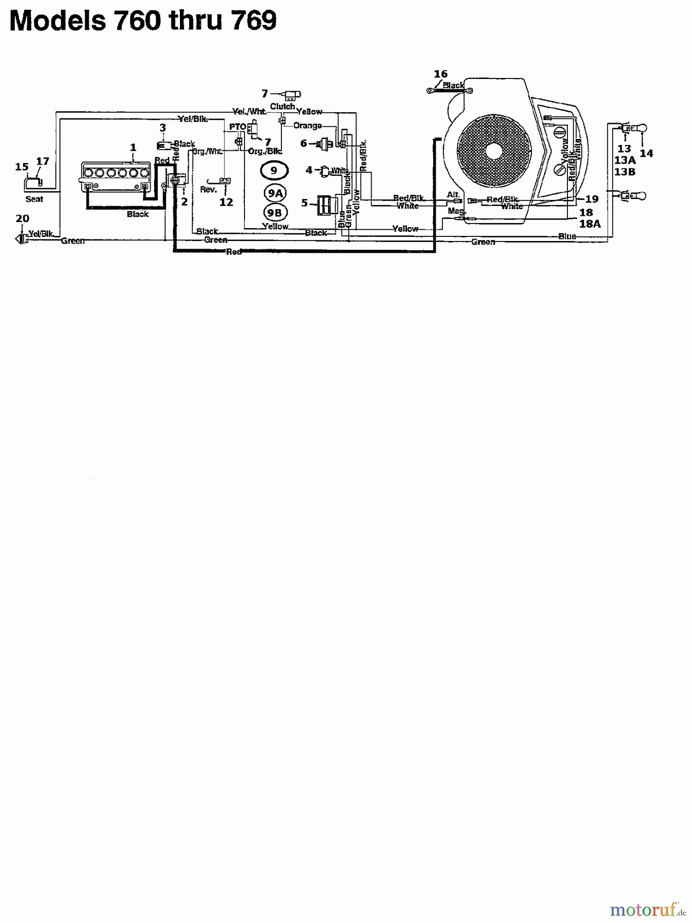  MTD Rasentraktoren 125/102 134K765N678  (1994) Schaltplan