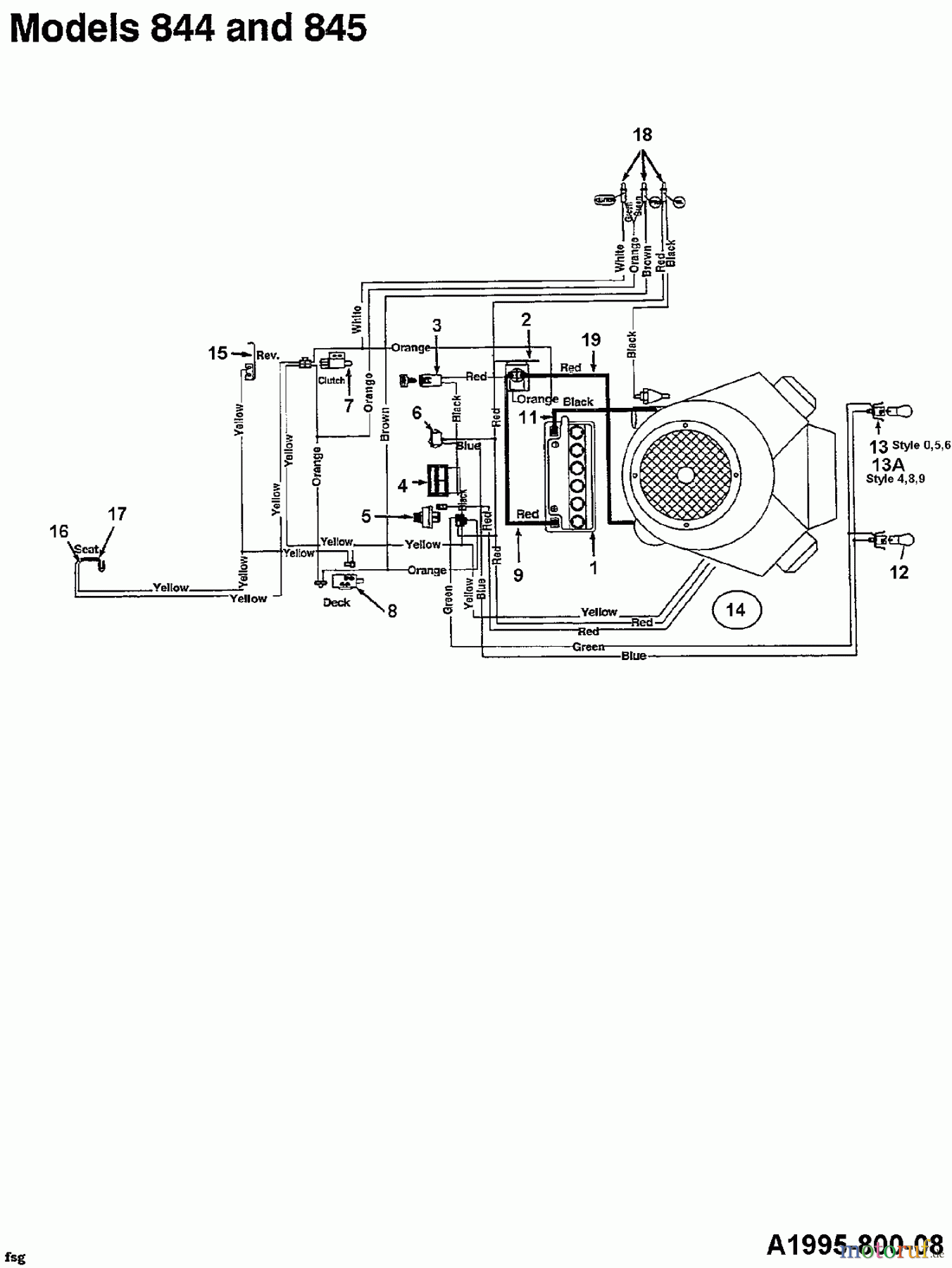  MTD Garden tractors U 845 H 144U845H678  (1994) Wiring diagram