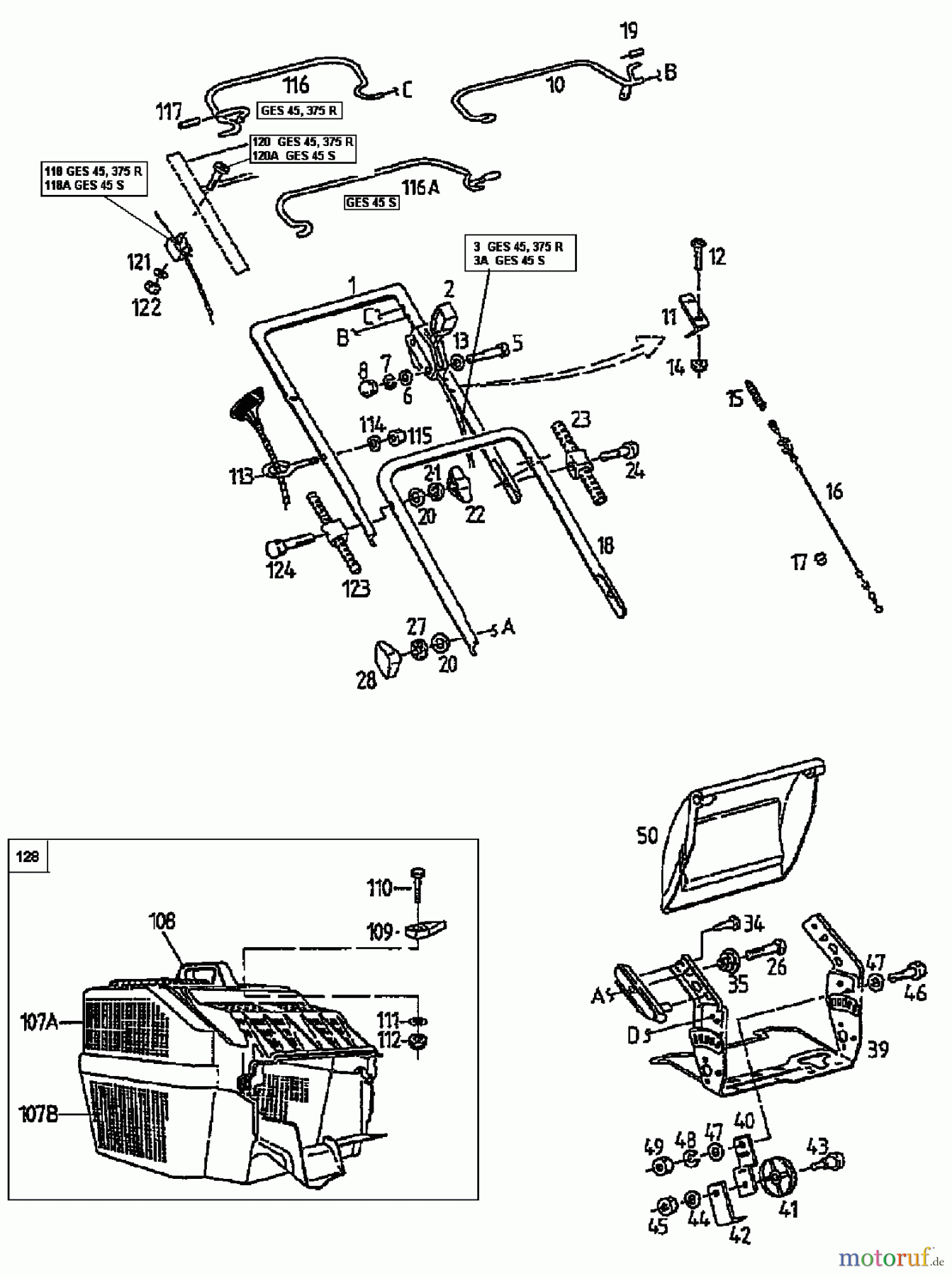  MTD Petrol mower self propelled GES 45 04063.01  (1997) Grass box, Rear flap, Handle