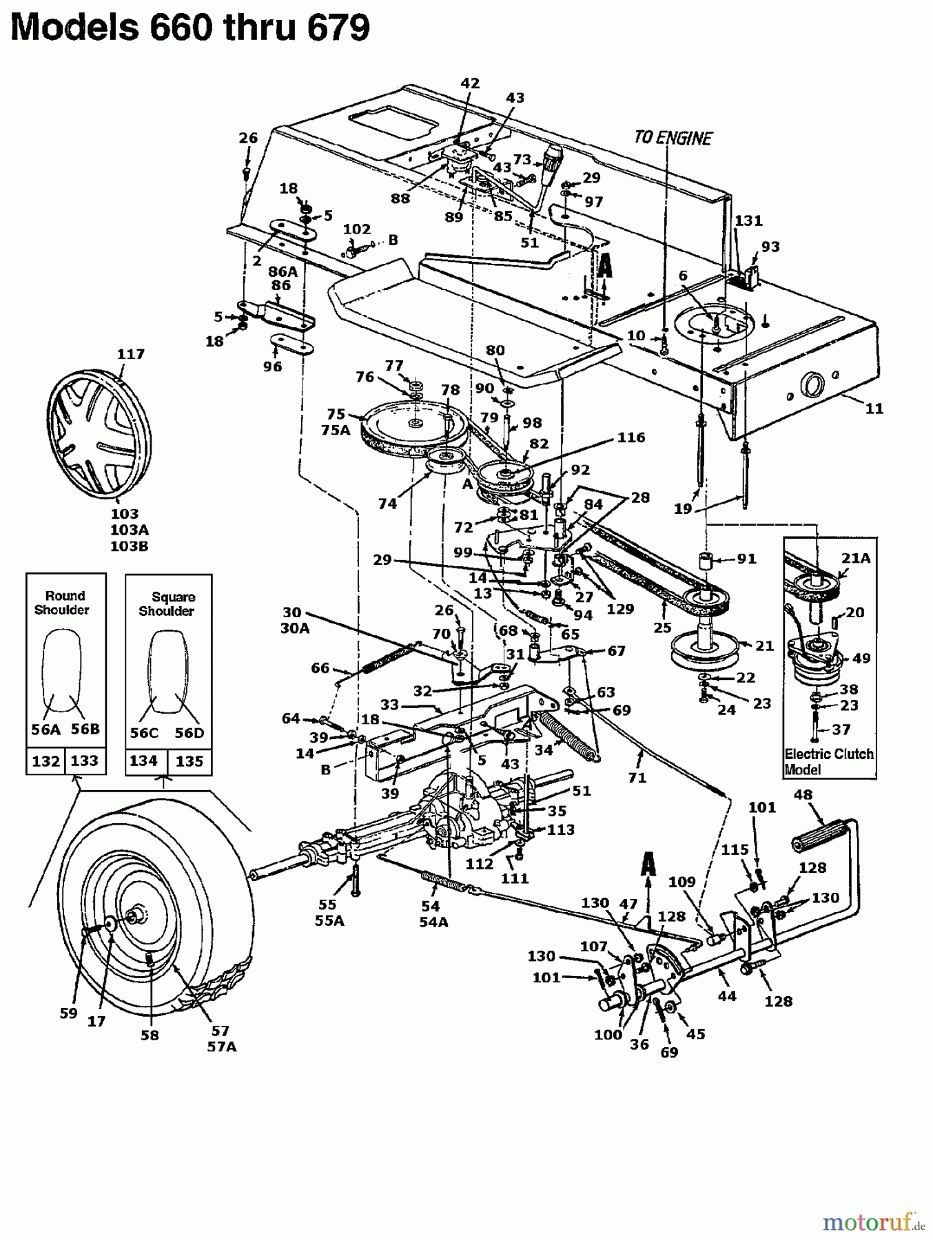  MTD Rasentraktoren CG 14 13AM661G607  (1997) Elektromagnetkupplung, Fahrantrieb, Motorkeilriemenscheibe