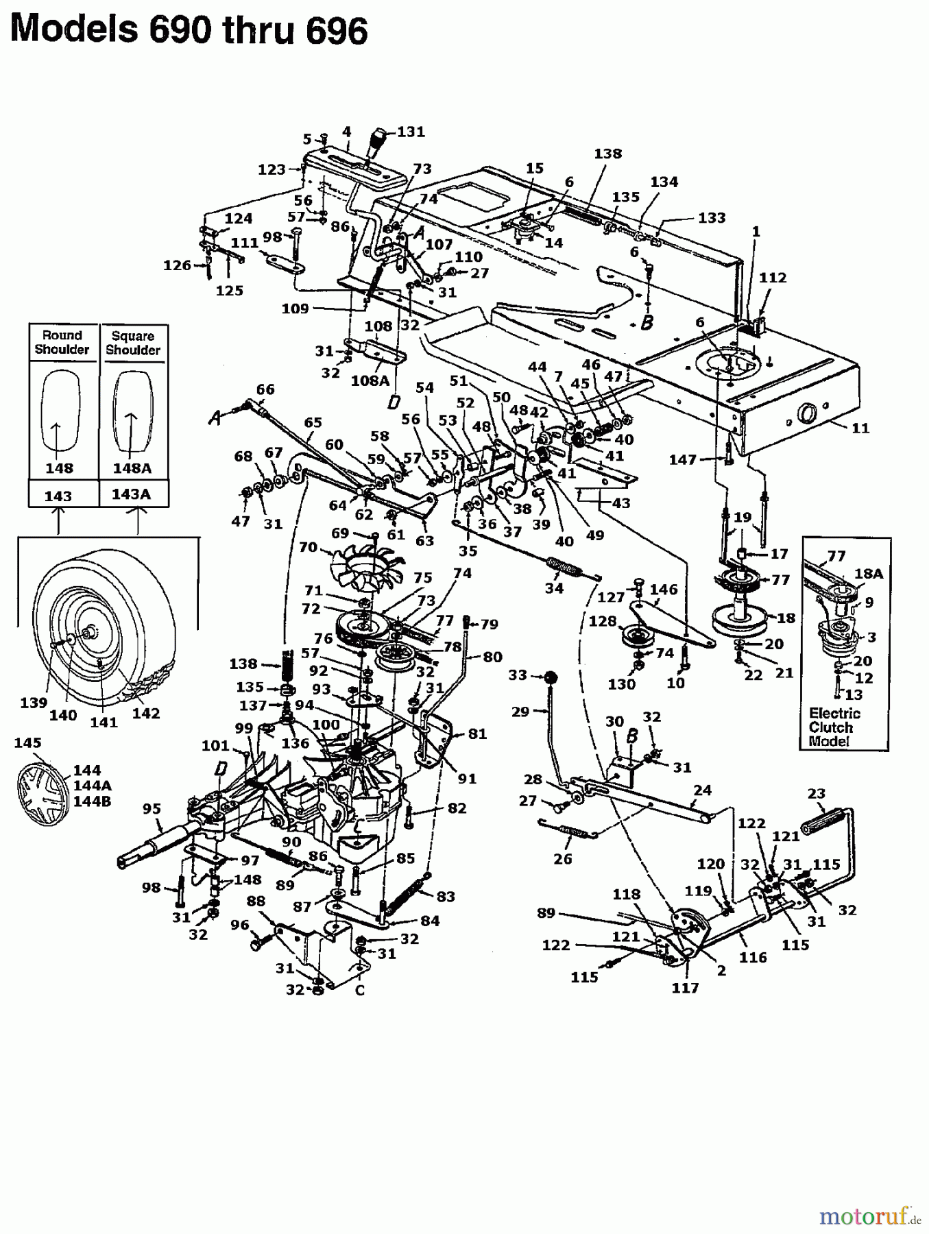  Raiffeisen Rasentraktoren RMS 16-107 135T694G628  (1995) Fahrantrieb, Motorkeilriemenscheibe, Pedal, Räder hinten