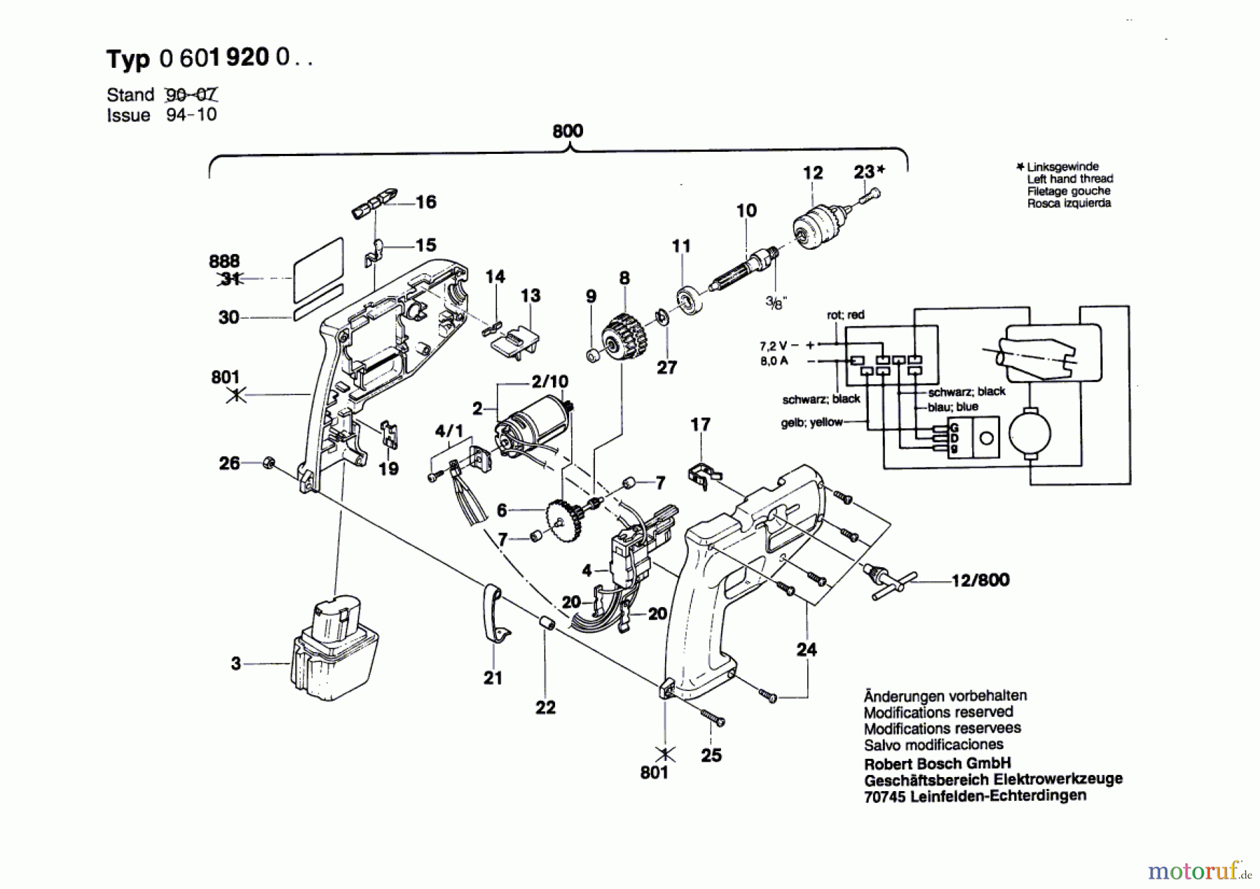  Bosch Akku Werkzeug Akku-Bohrmaschine GBM 7,2 VRL Seite 1
