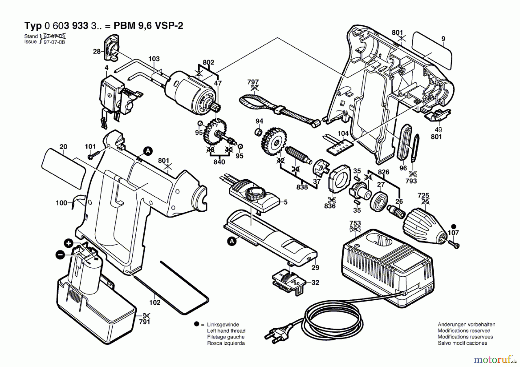  Bosch Akku Werkzeug Akku-Bohrmaschine PBM 9,6 VSP-2 Seite 1