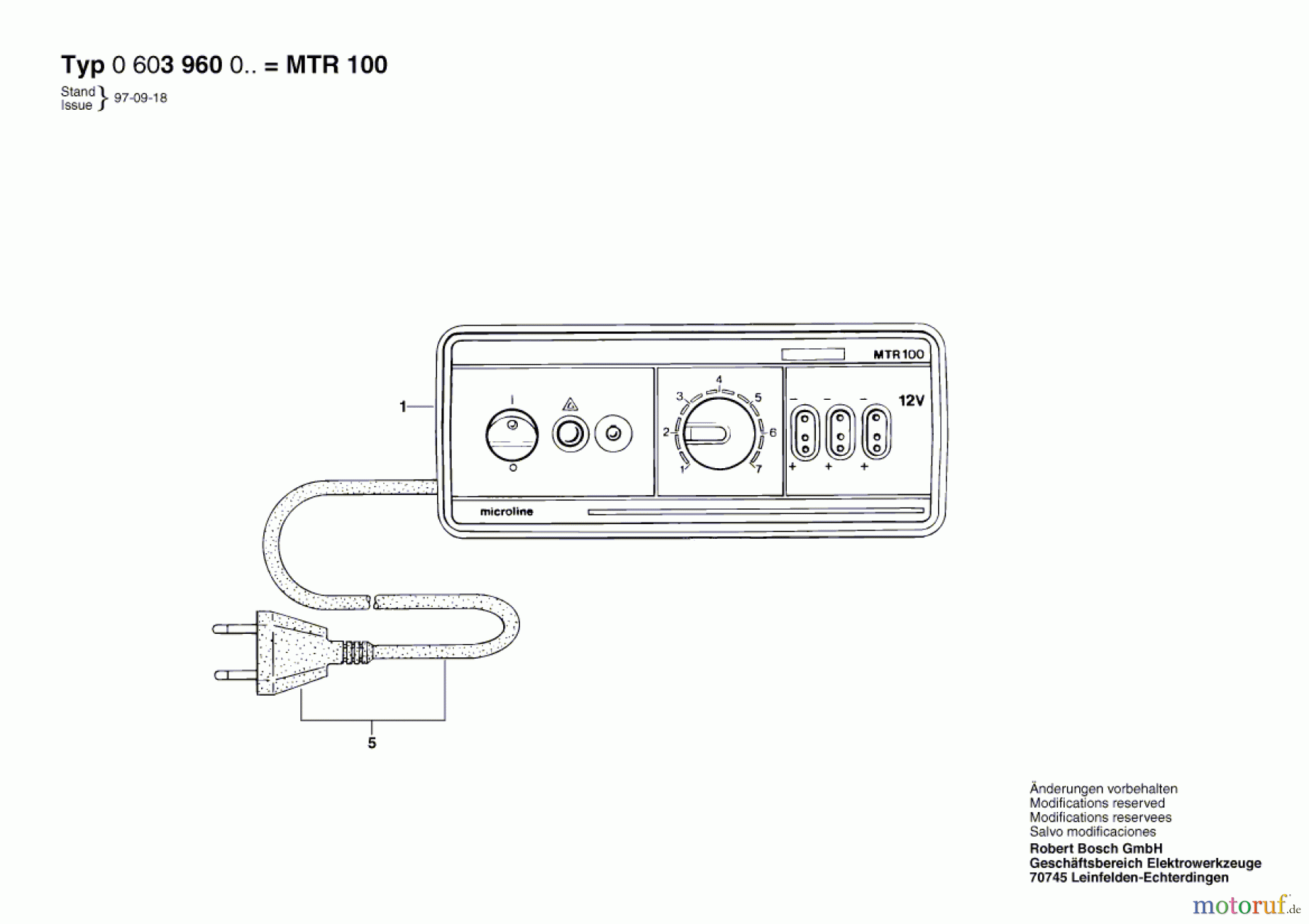  Bosch Werkzeug Regeltransformator MTR 100 Seite 1