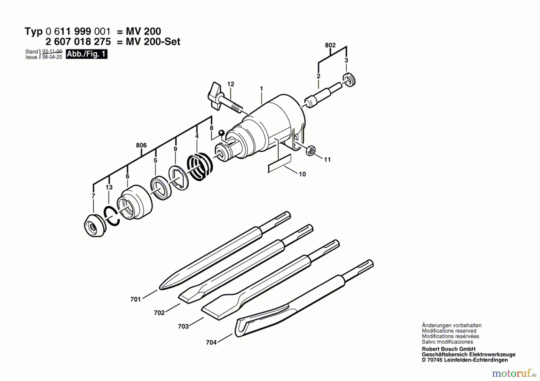  Bosch Werkzeug Meisselvorsatz MV 200 Seite 1