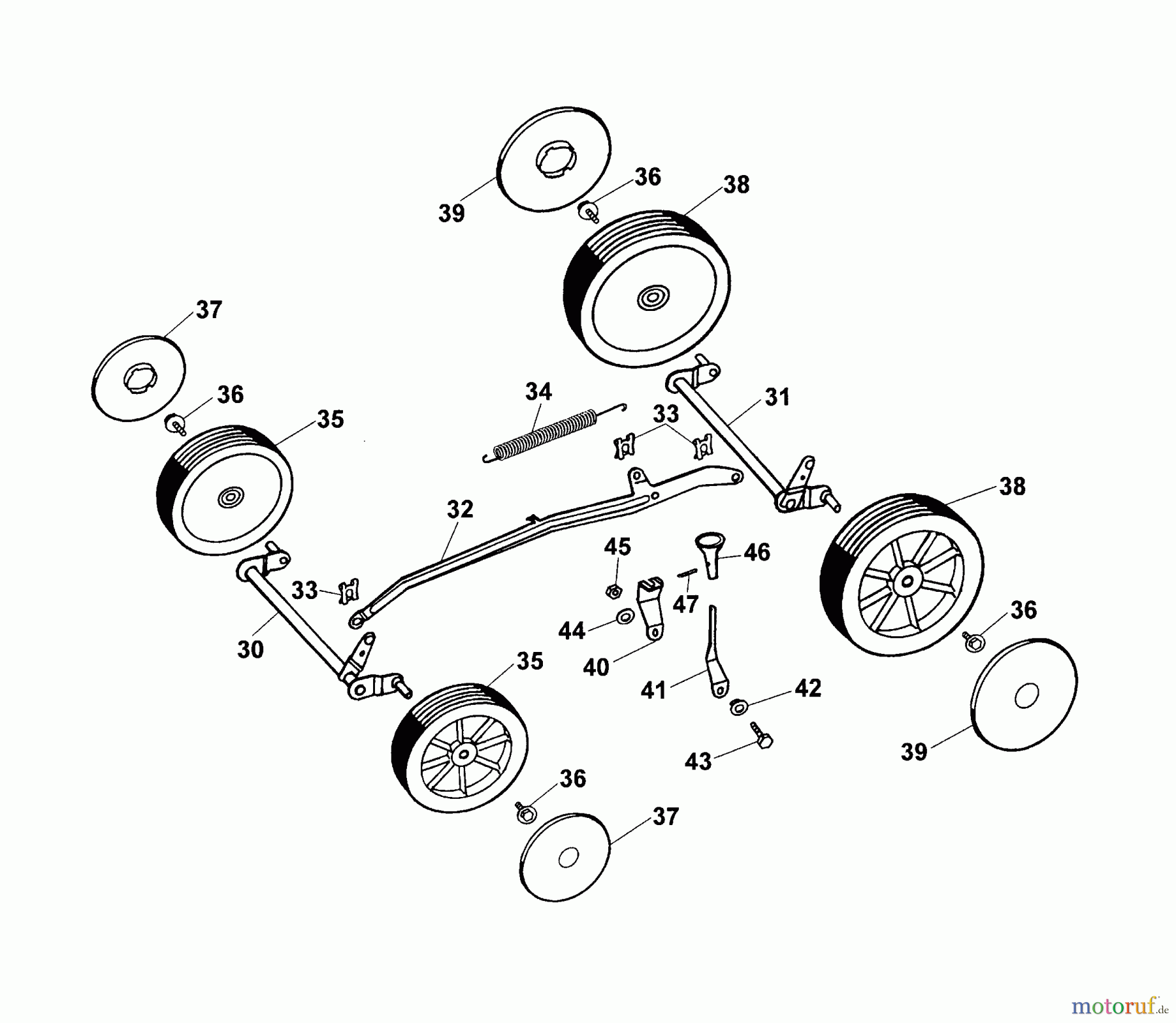 Wolf-Garten Motormäher Concept 43 BPP 4342000 Serie B-E (2003) Höhenverstellung, Räder