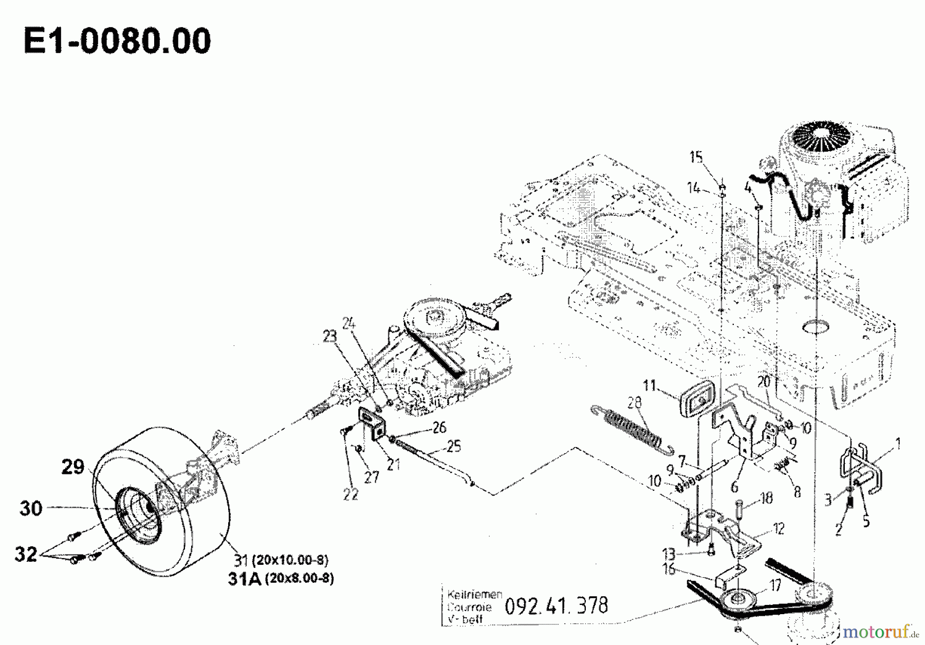  Gutbrod Rasentraktoren 1114 AWS 00097.01  (1992) Pedale, Räder hinten 20x8 / 20x10