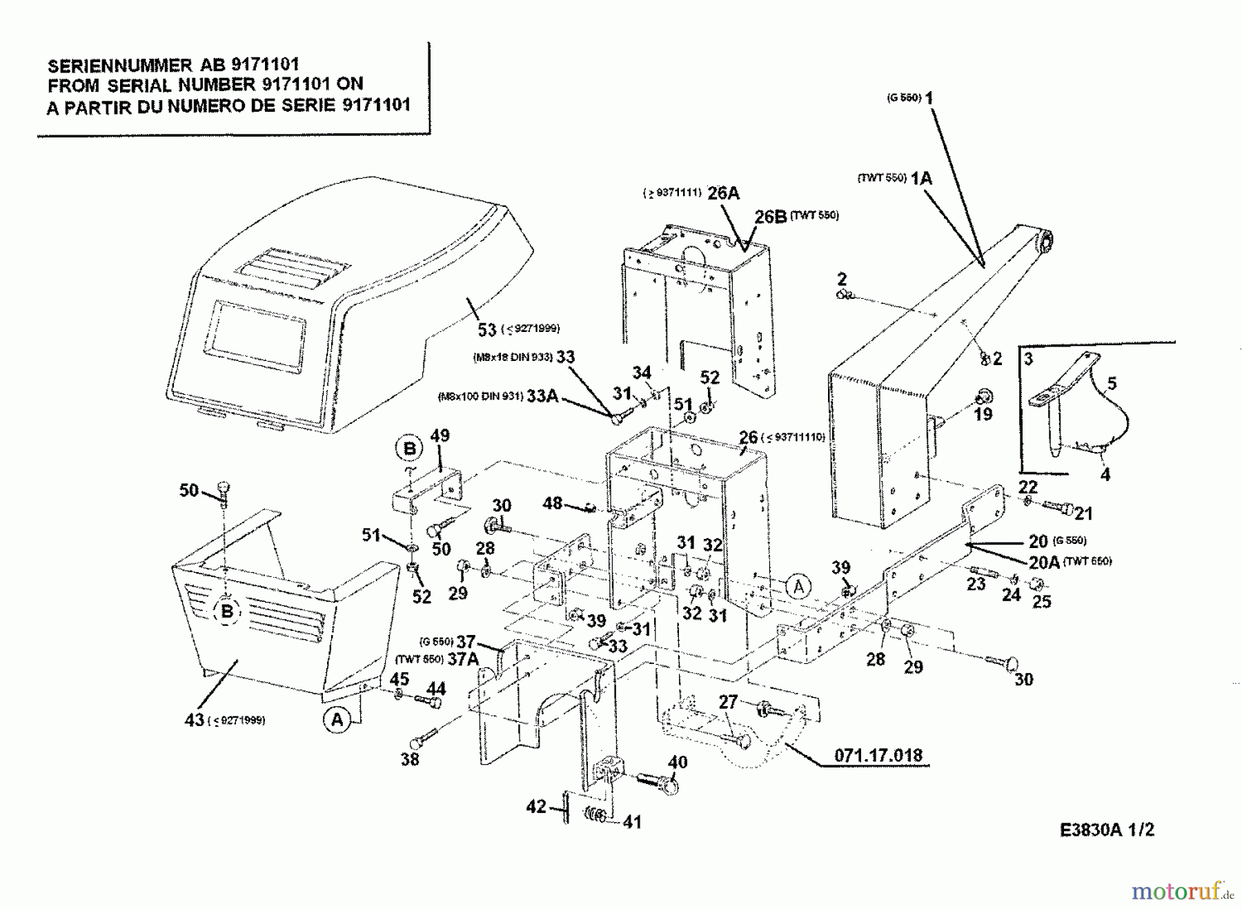 Cub Cadet Einachser TWT 550 00026.07  (1997) Motorhaube, Unterholm