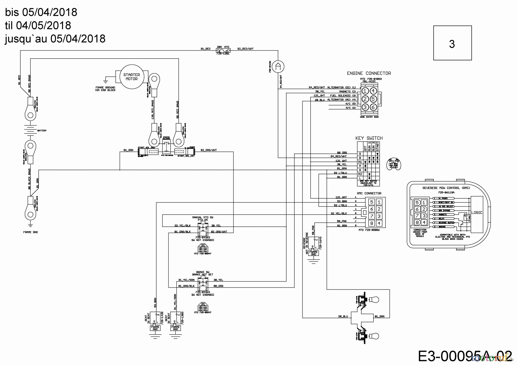  Cub Cadet Rasentraktoren LT3 PS107K 13AV79DG603  (2018) Schaltplan bis 05/04/2018