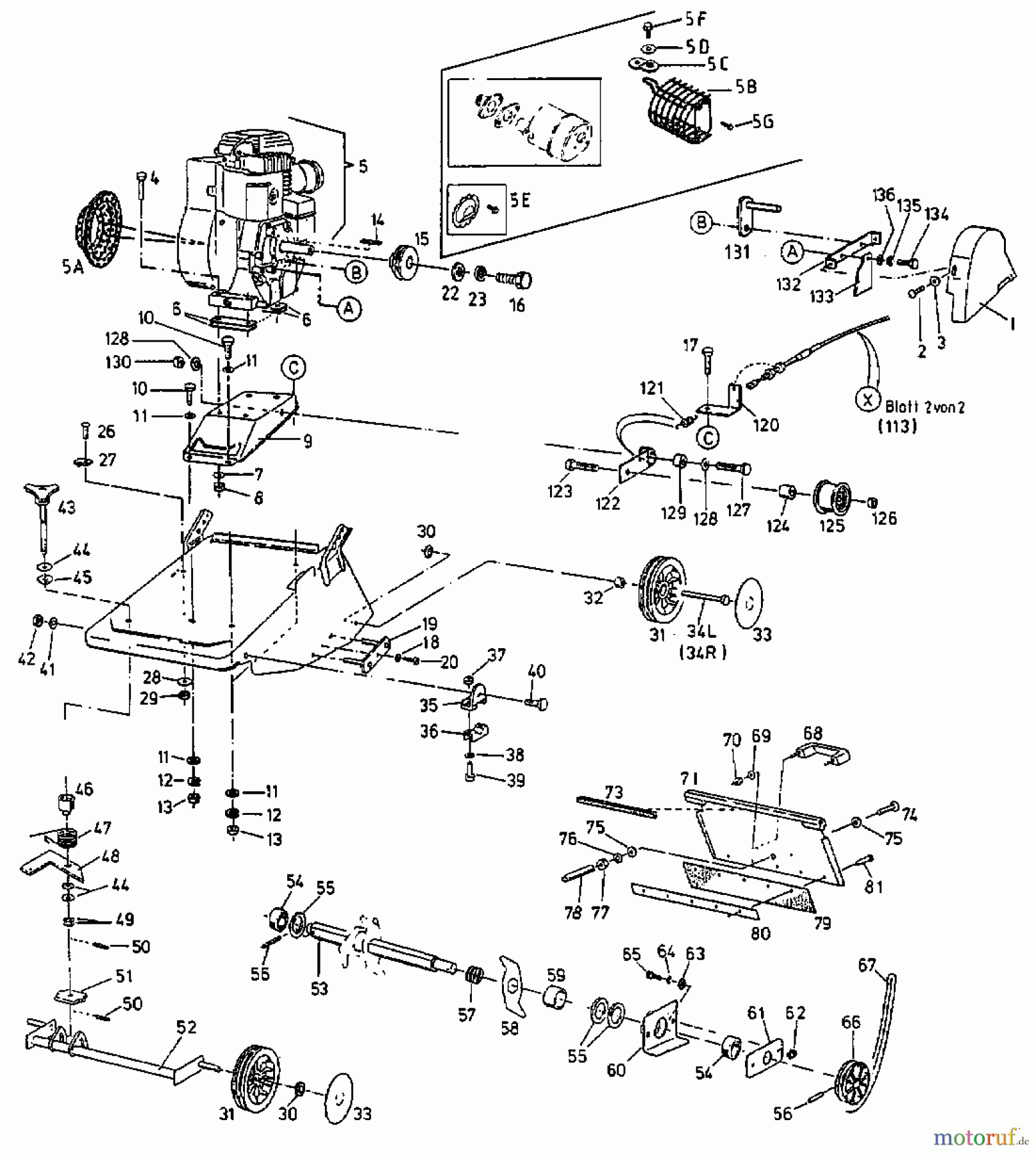  MTD Motorvertikutierer V 38 G 16APG00Y678  (1999) Keilriemen, Messerwalze, Motor, Räder