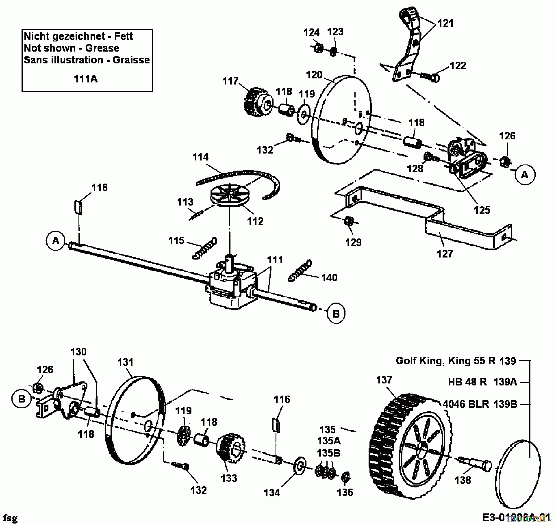  Floraself Petrol mower self propelled 4046 BLR 12A-T14X668  (1998) Gearbox, Wheels