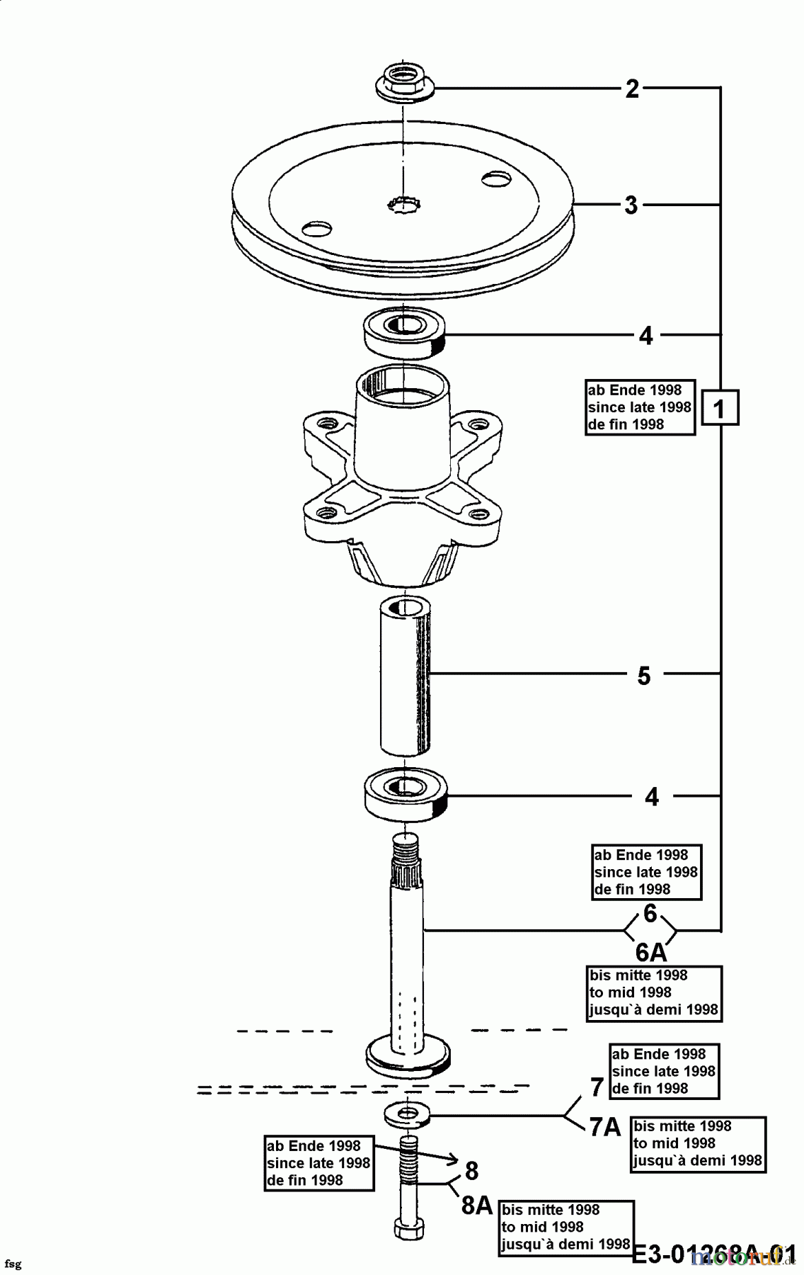  MTD Rasentraktoren IB 125 13BL475A606  (1998) Messerspindel 618-0139