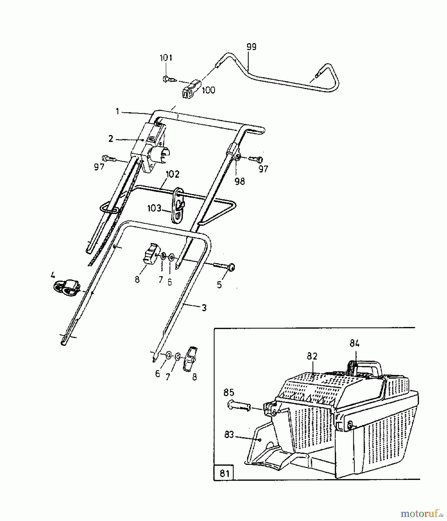  Gutbrod Elektromäher HE 48 L 18B-T5G-604  (1999) Grasfangkorb, Holm