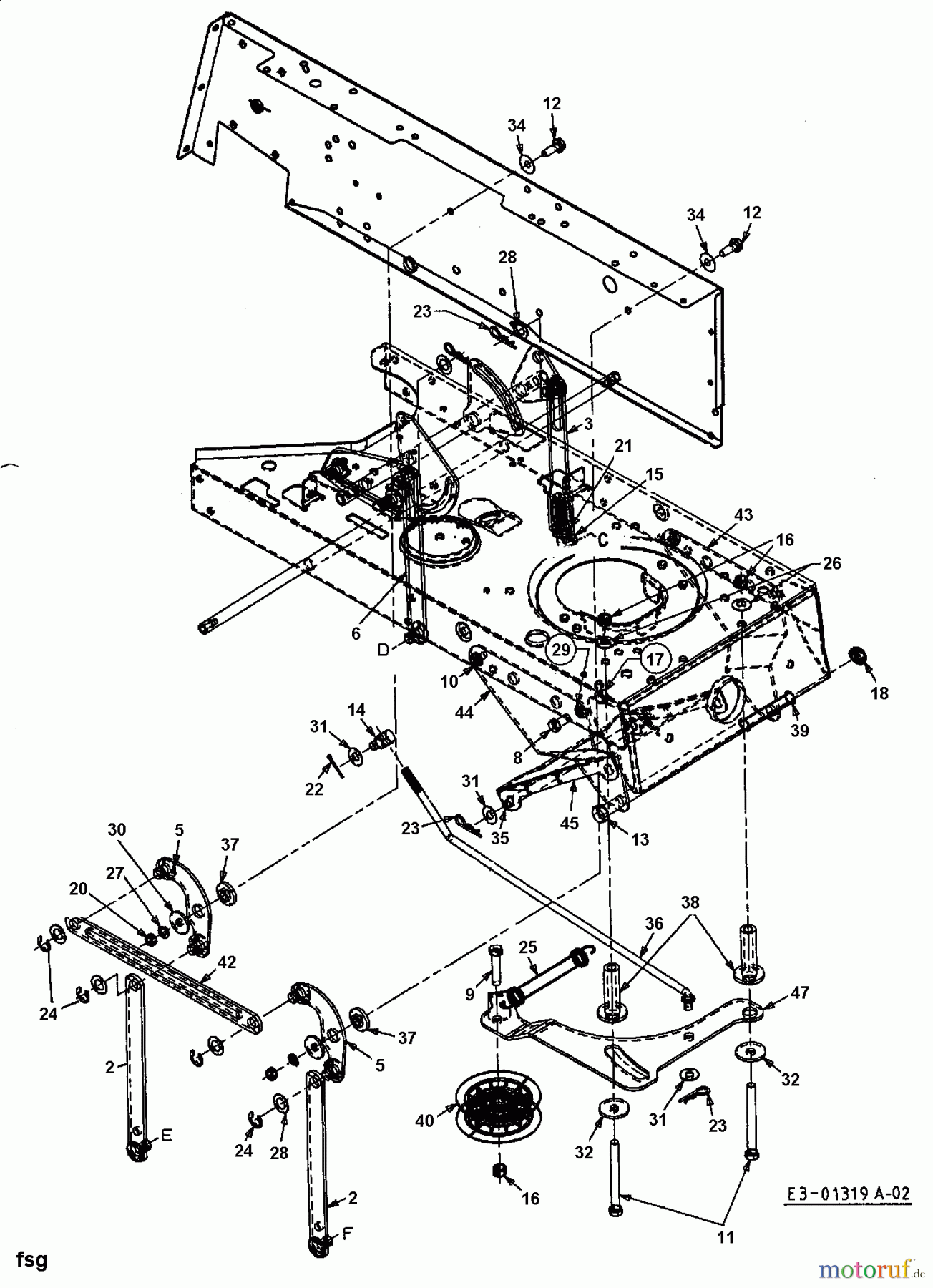  MTD Rasentraktoren IB 130 13AA765N606  (1998) Mähwerksaushebung, Spannrolle