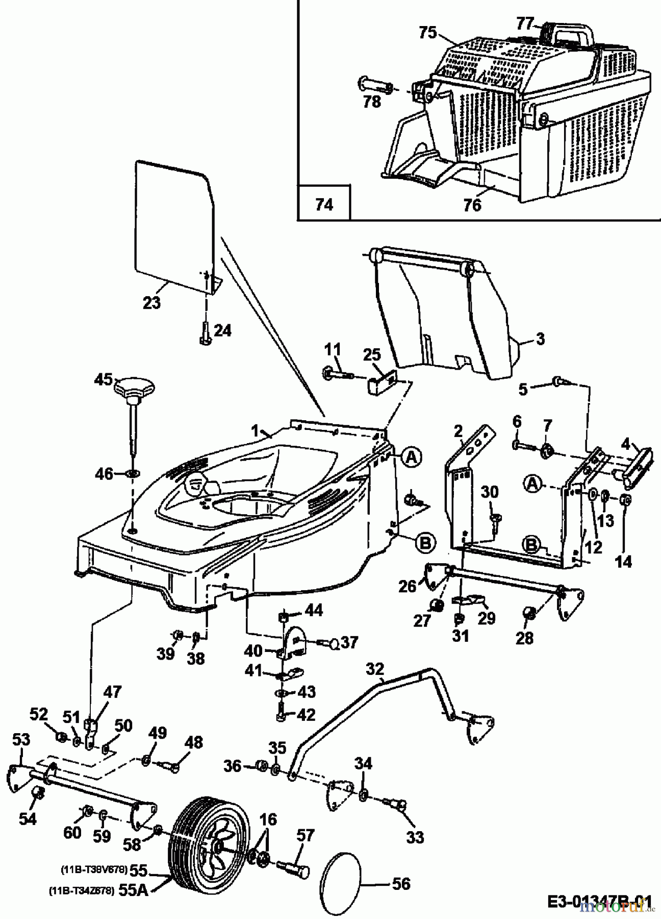  MTD Motormäher GE 45 C 11B-T34Z678  (2000) Grasfangkorb, Höhenverstellung, Räder