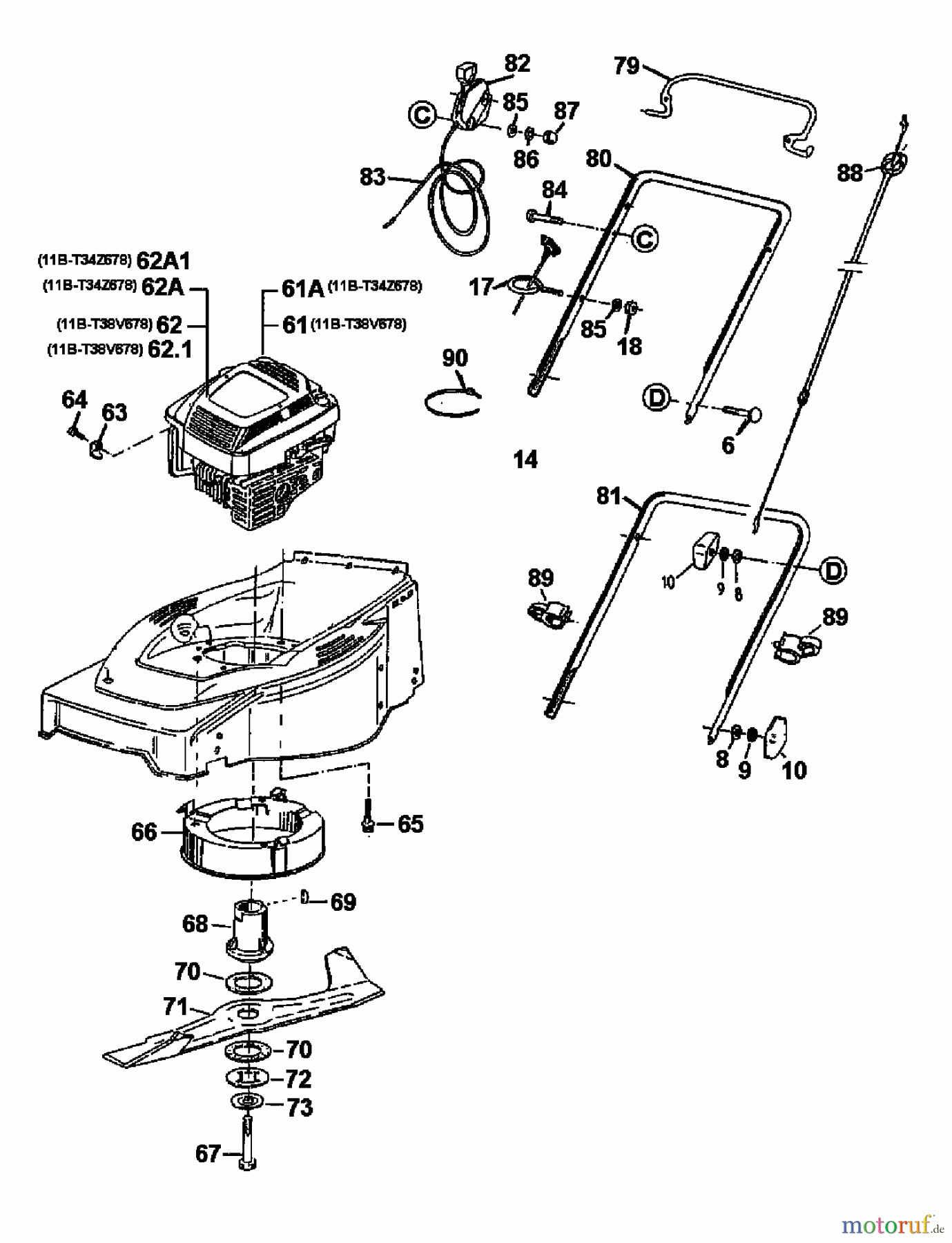  MTD Motormäher GE 45 C 11B-T34Z678  (2000) Holm, Messer, Motor