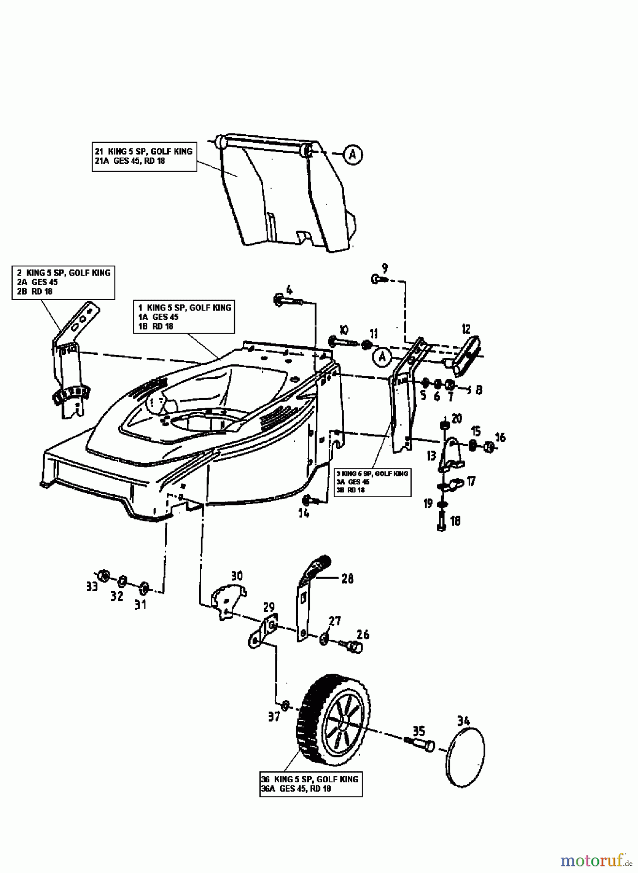  MTD Motormäher mit Antrieb GES 45 12B-T02Z678  (1999) Räder vorne, Schnitthöhenverstellung