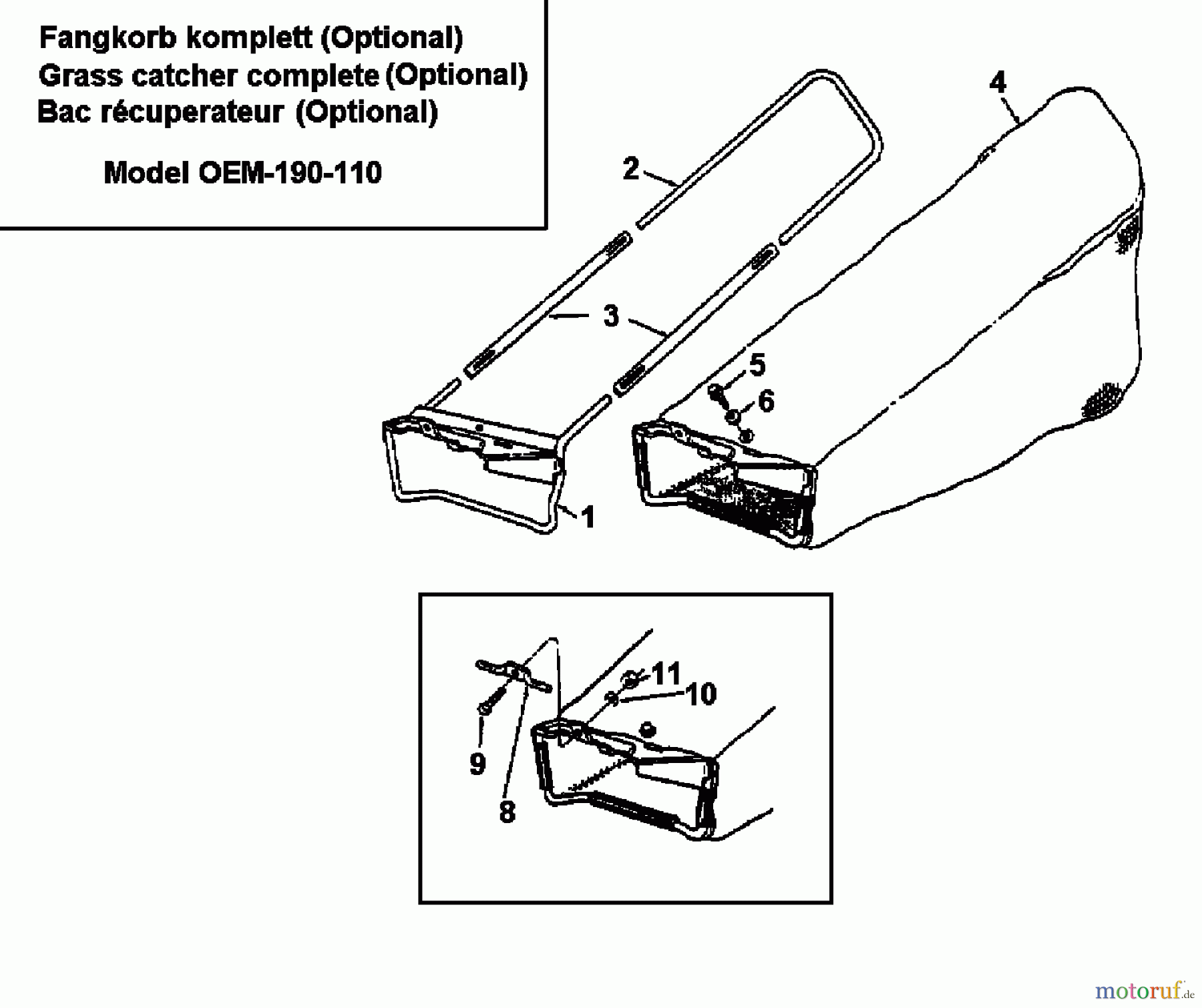  MTD Zubehör Zubehör Rasenmäher Grasfangvorrichtung 110 - für Seitenauswerfer OEM-190-110  (1999) Grasfangkorb
