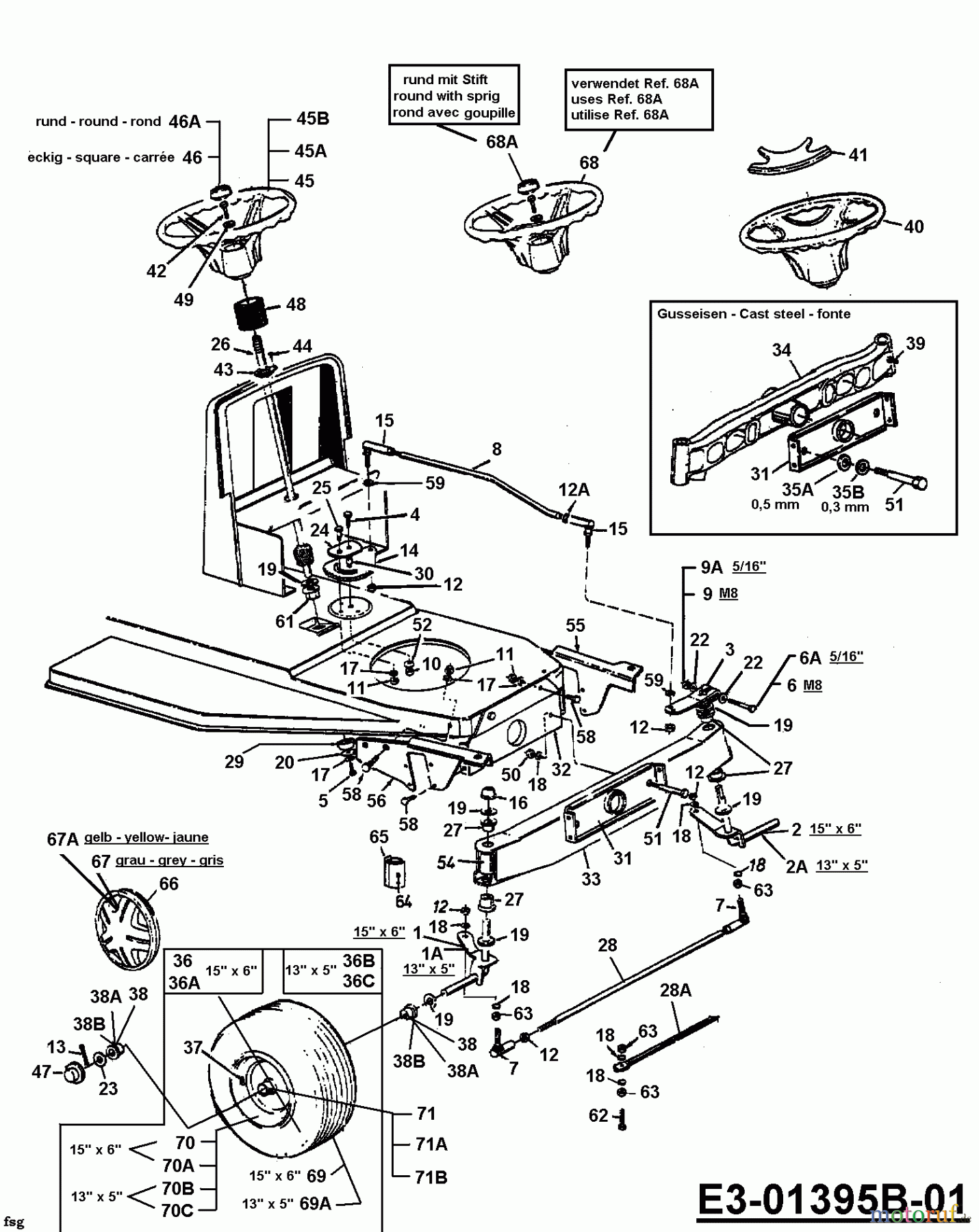  Lawnflite Rasentraktoren J 136 13AA458C611  (1999) Lenkung, Räder vorne, Vorderachse