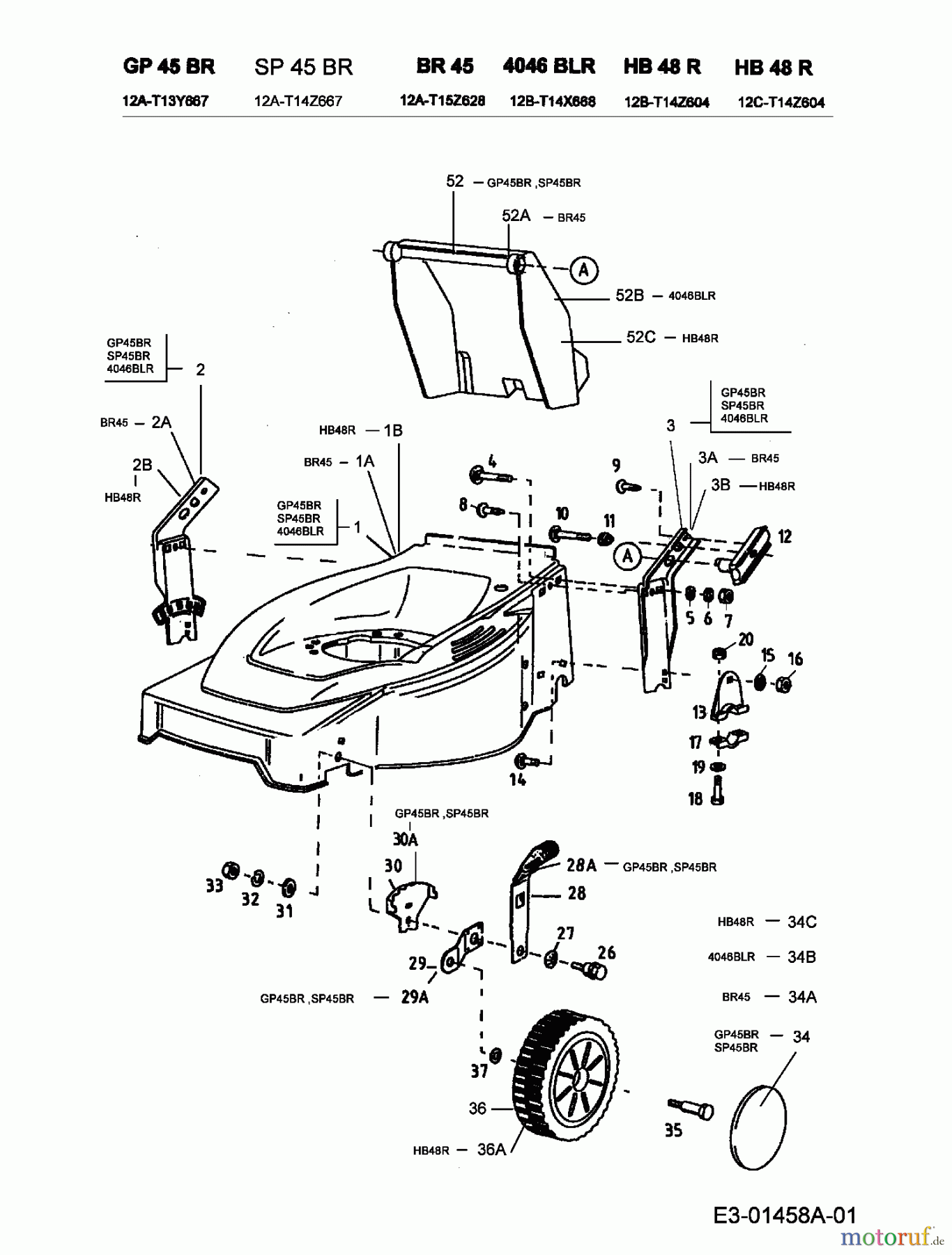  Genius Pro Motormäher mit Antrieb GP 45 BR 12A-T13Y667  (2000) Räder, Schnitthöhenverstellung
