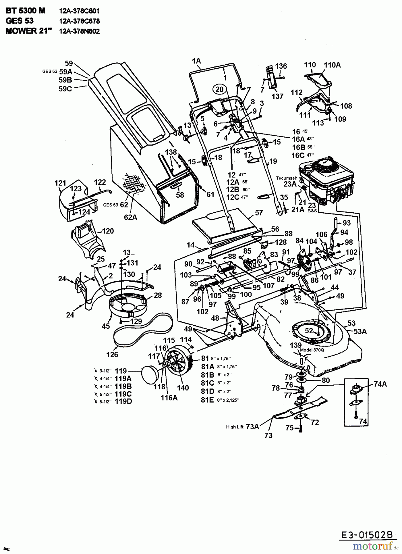  MTD Motormäher mit Antrieb GES 53 E 12AE378O678  (1998) Grundgerät
