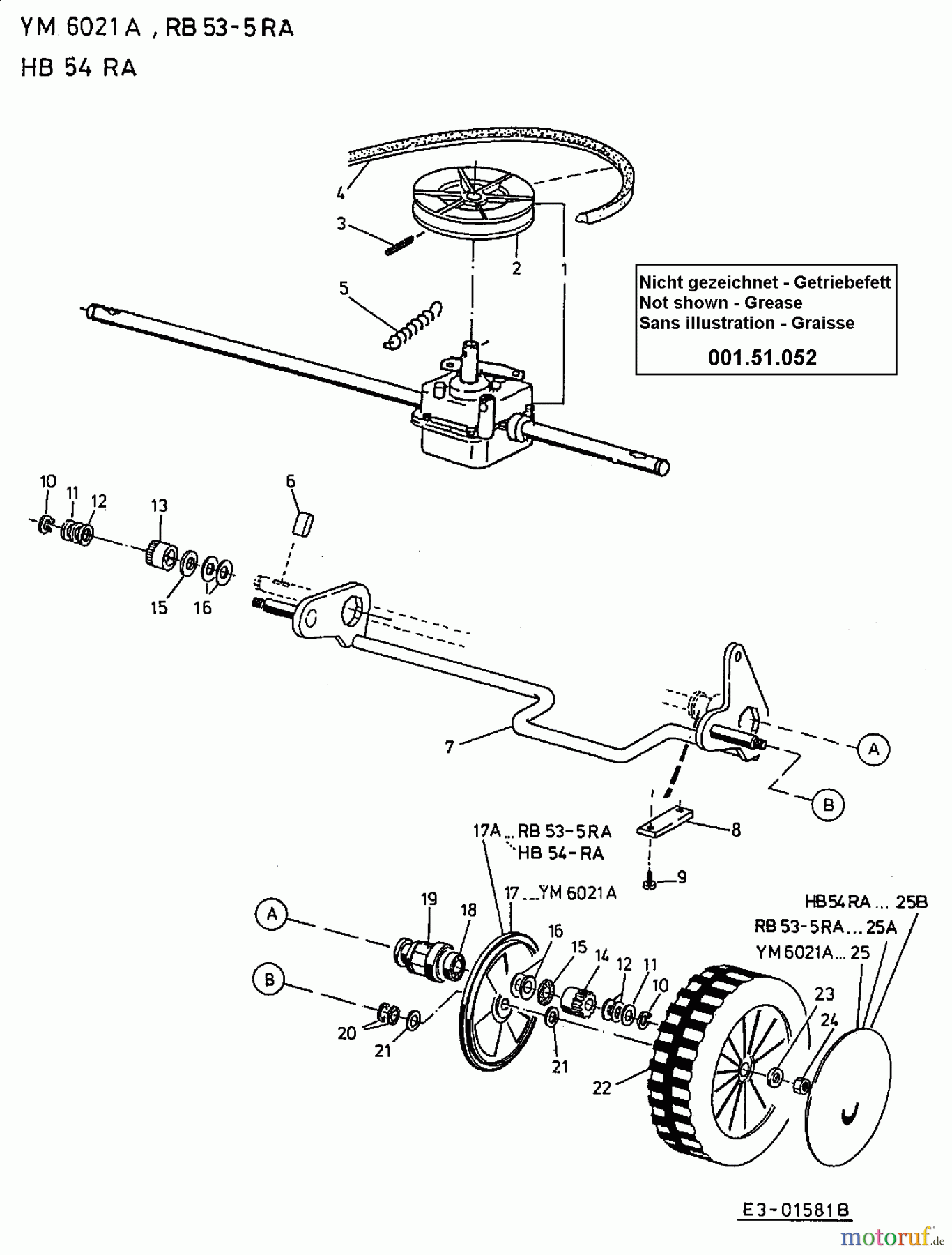  Raiffeisen Motormäher mit Antrieb RB 53-5 RA 12A-Q78V628  (2002) Getriebe, Räder