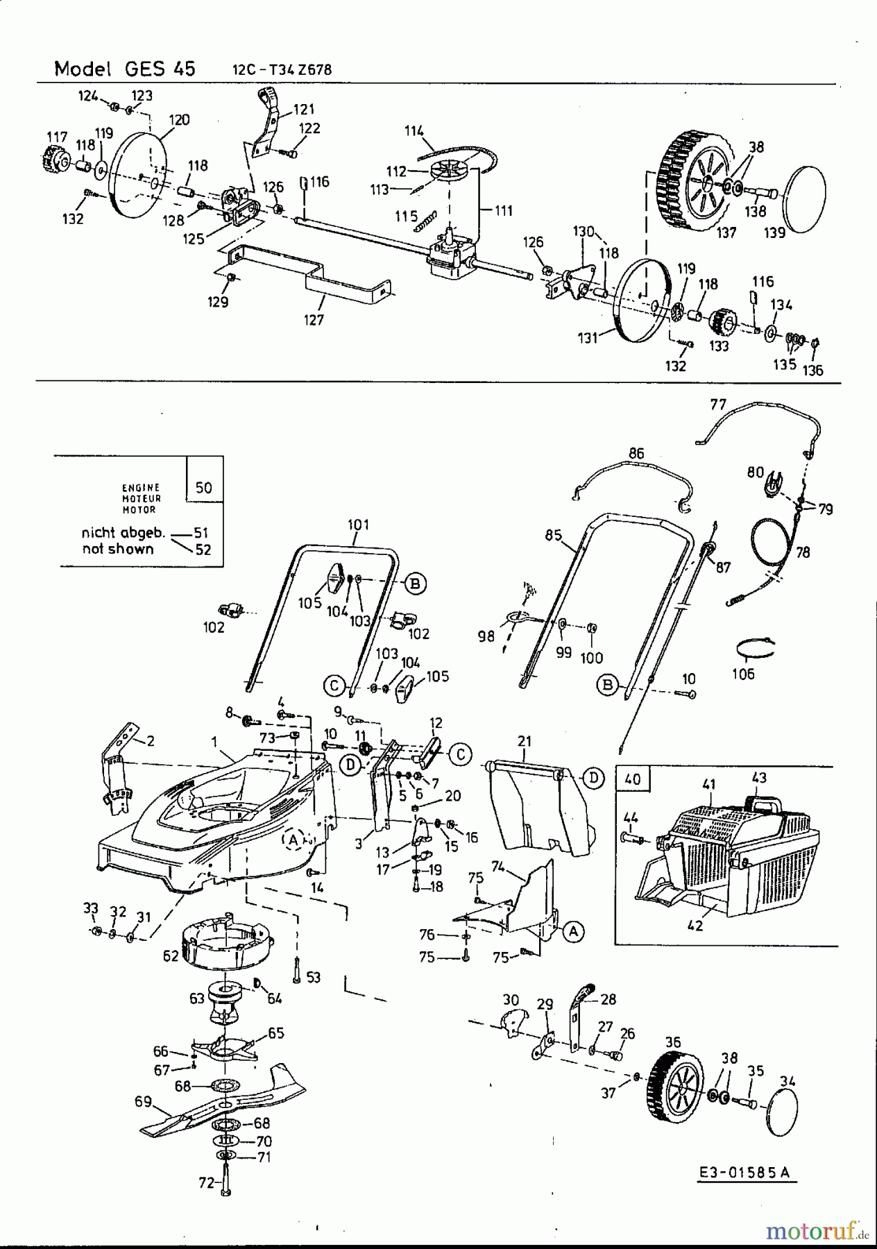 MTD Petrol mower self propelled GES 45 12C-T34Z678  (2001) Basic machine
