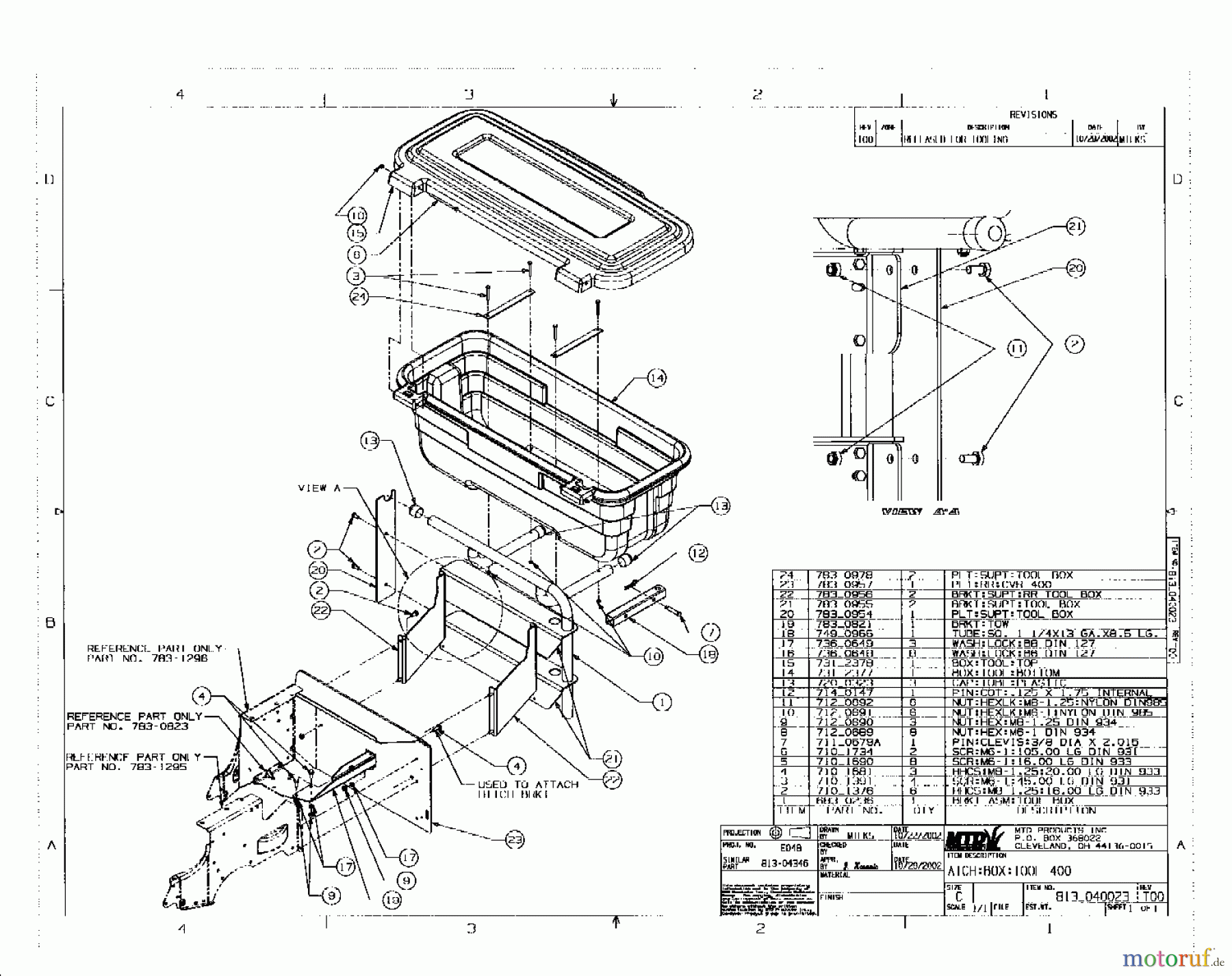  MTD Rasentraktoren B/115 13AC458D678  (2003) Werkzeugbox