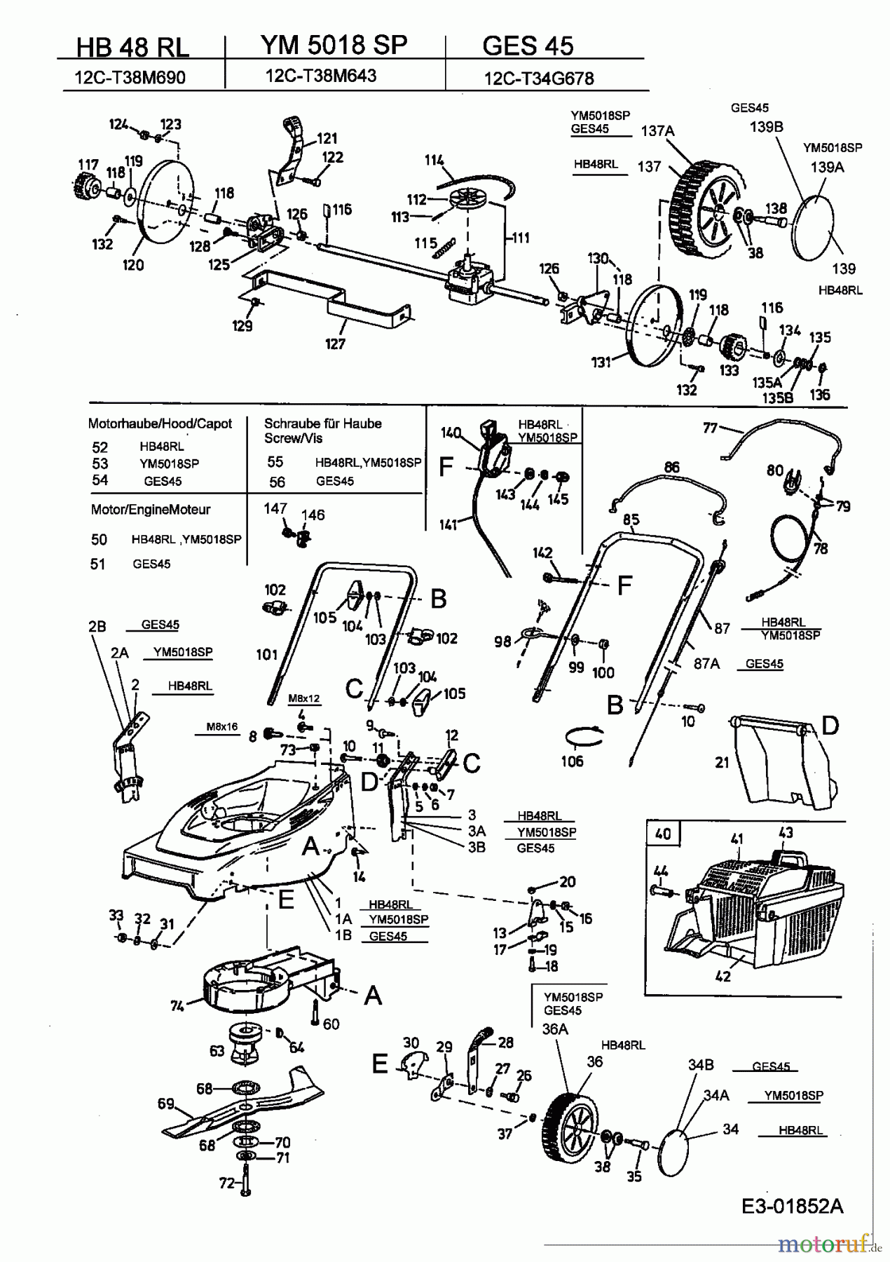  Yard-Man Motormäher mit Antrieb YM 5018 SP 12C-T38M643  (2003) Grundgerät