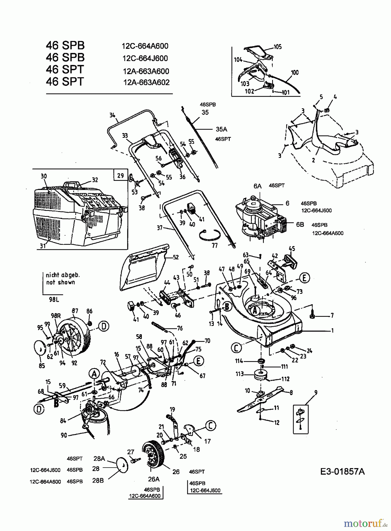  MTD Motormäher mit Antrieb 46 SPB 12C-664J600  (2003) Grundgerät