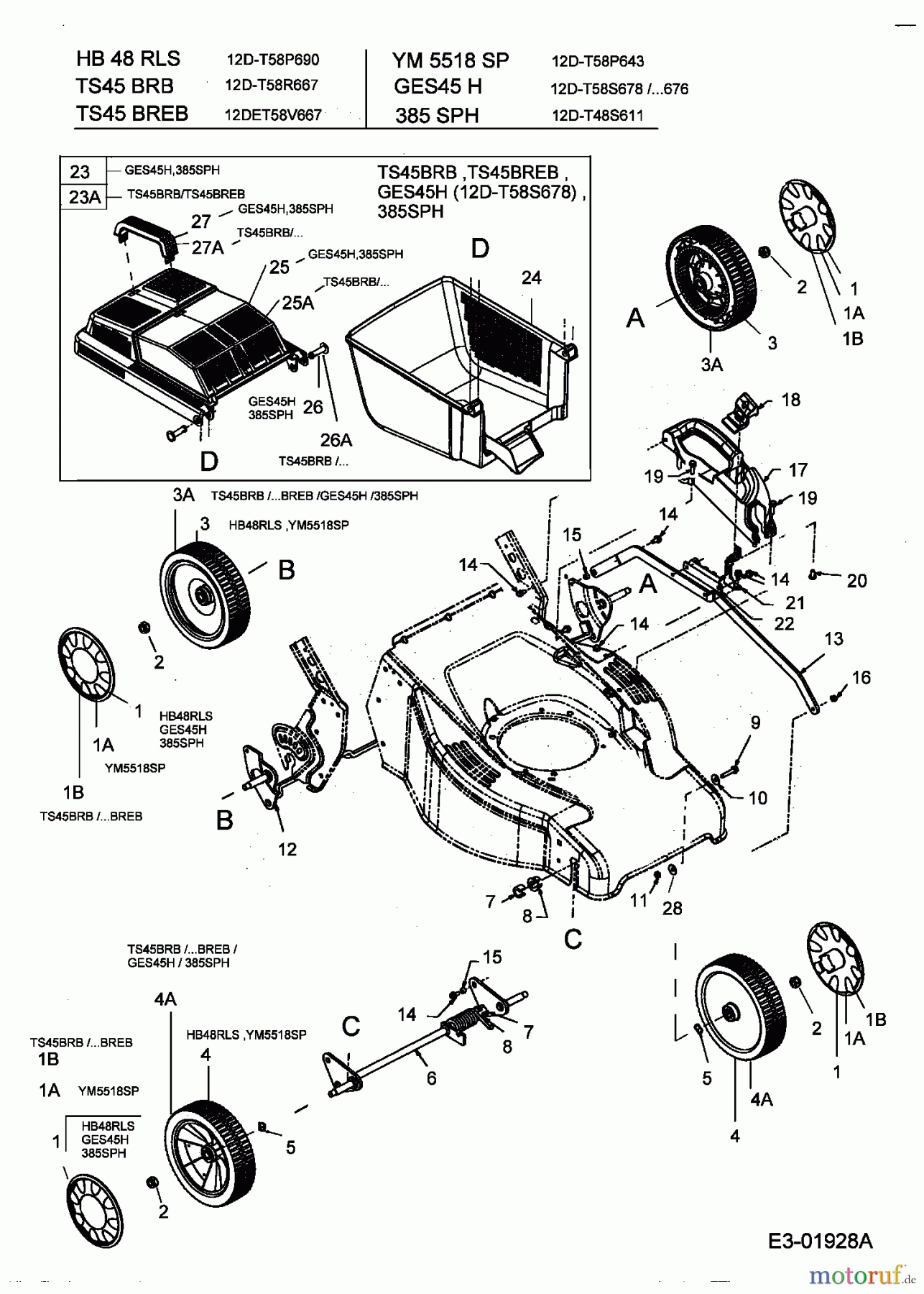  Turbo Silent Motormäher mit Antrieb TS 45 BR-B 12D-T58R667  (2004) Grasfangkorb, Räder, Schnitthöhenverstellung