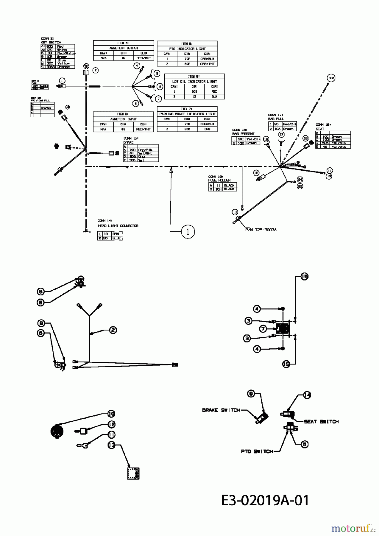  MTD ältere Modelle Rasentraktoren JN 200 AT 13A7488N678  (2004) Elektroteile