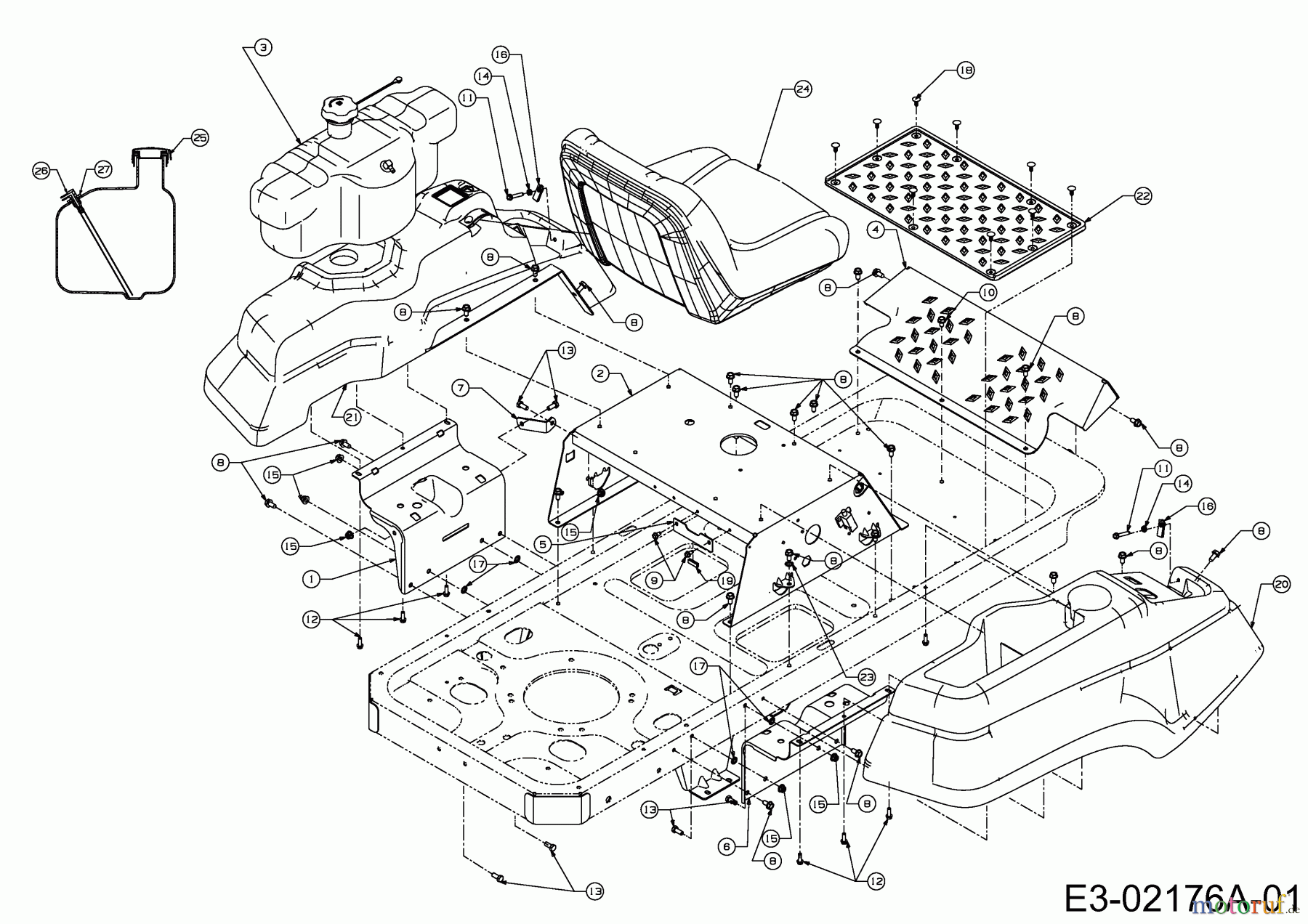  Troy-Bilt Zero Turn Mustang XP 50 17BF2ACP066  (2011) Sitzplatte, Trägerplatte Tank, Tankverkleidung