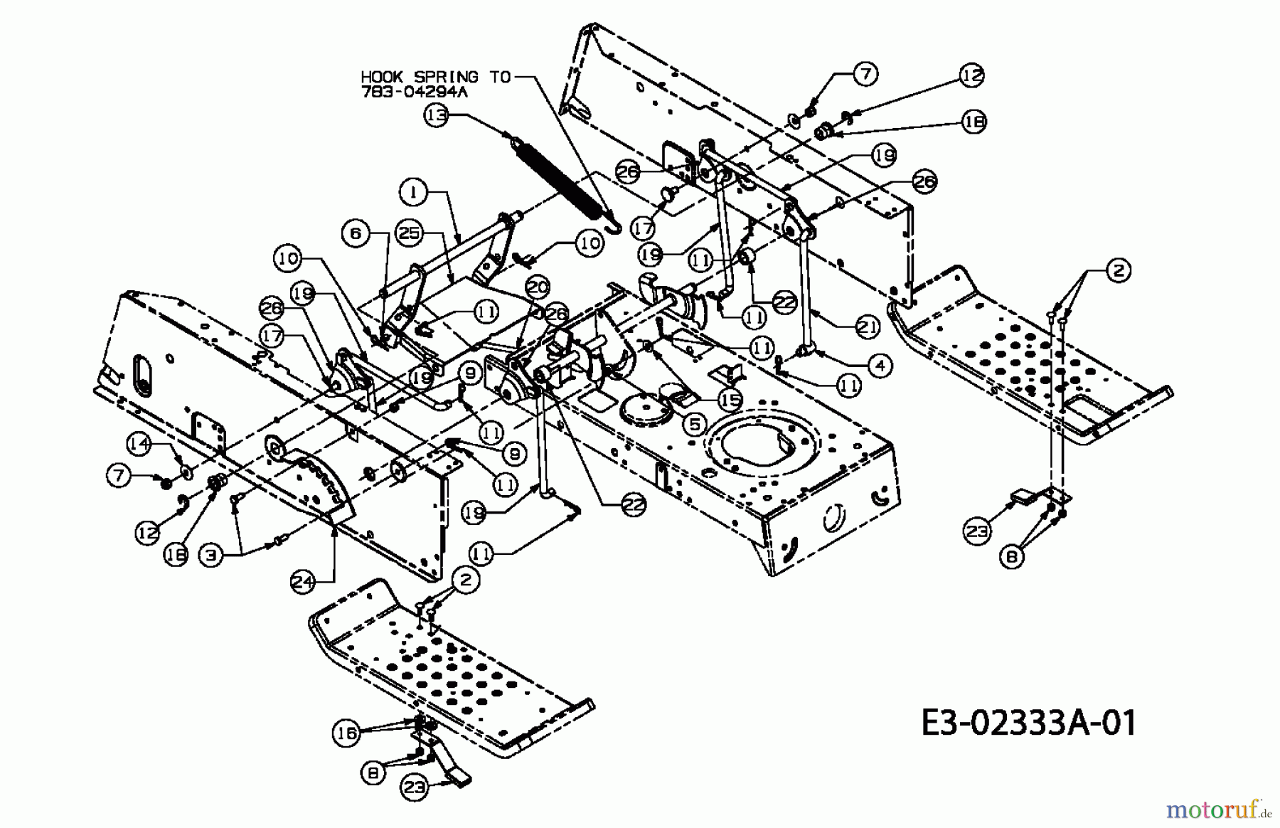  MTD Rasentraktoren 11.5/96 13A1660F655  (2005) Mähwerksaushebung