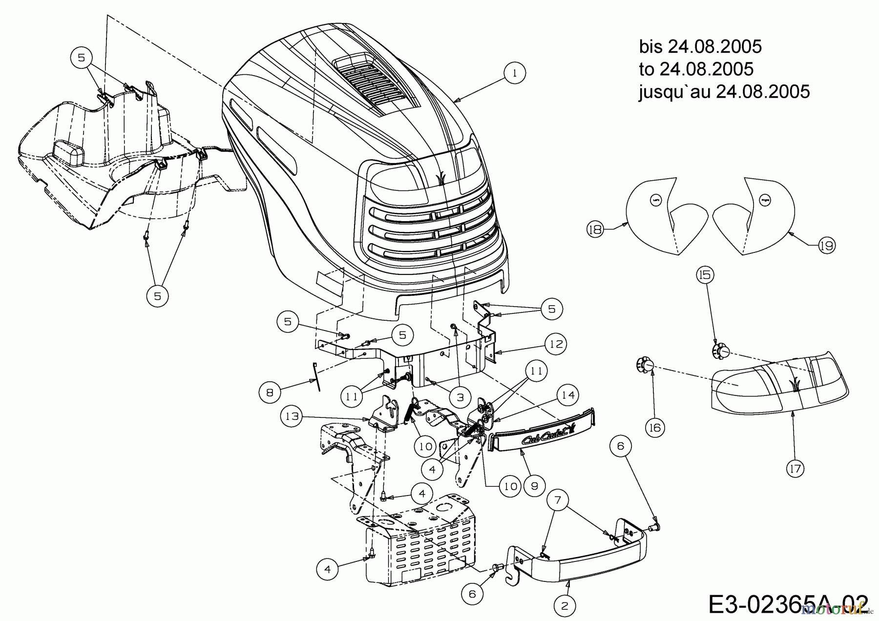  Cub Cadet Rasentraktoren CC 1020 RD 13AE51CN603  (2005) Motorhaube C-Style bis 24.08.2005