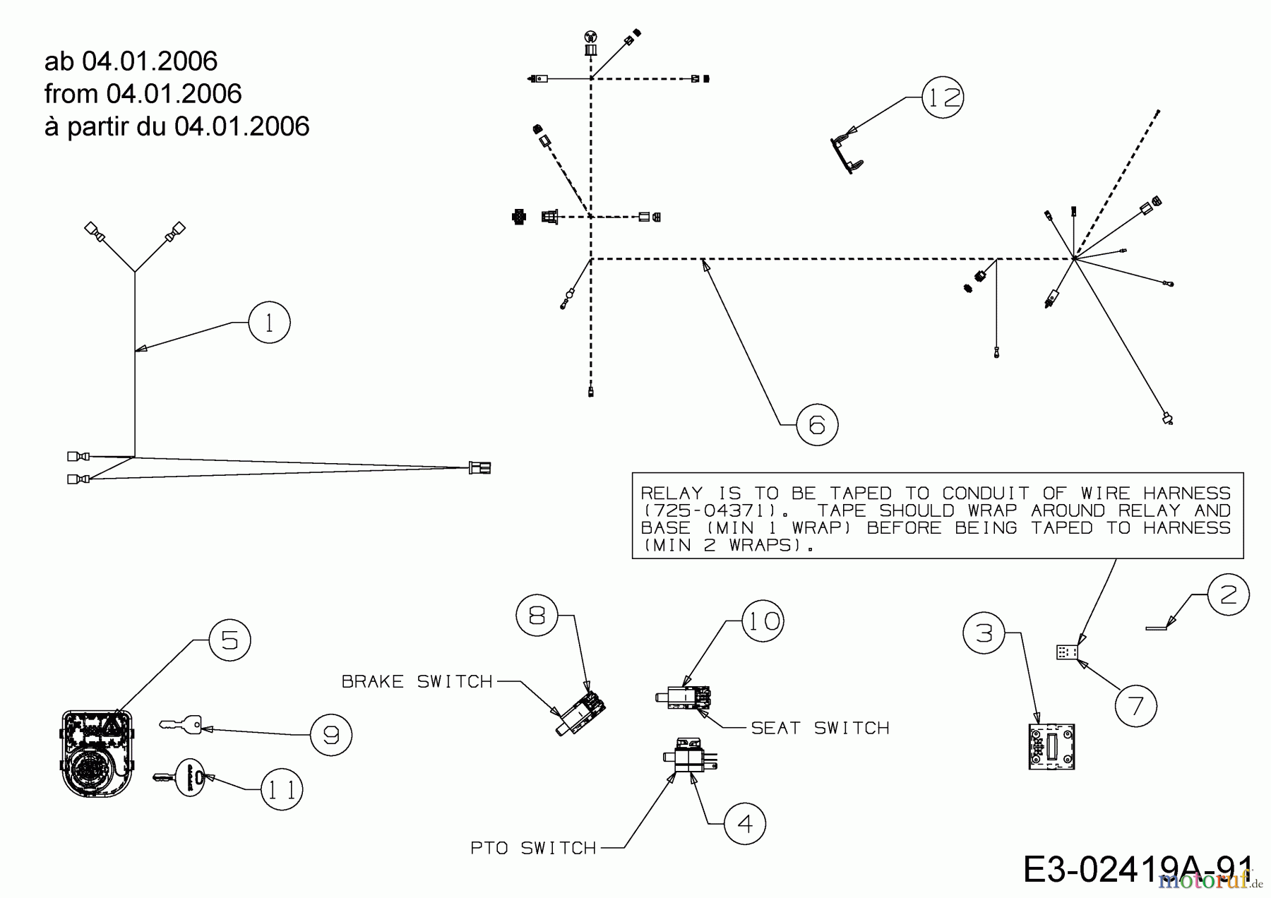  Cub Cadet Rasentraktoren CC 1020 RD 13AE51CN630  (2006) Elektroteile ab 04.01.2006