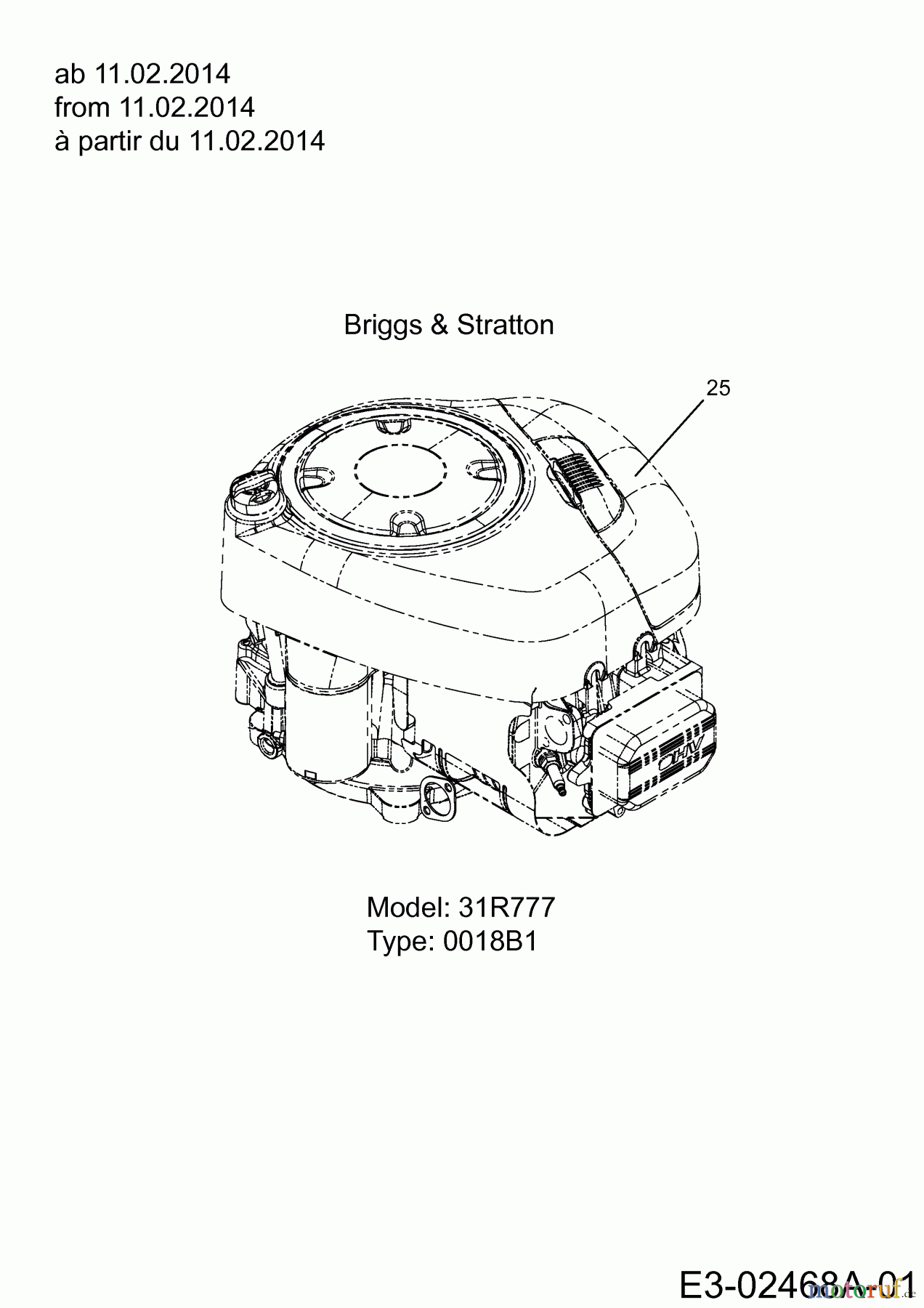  Cub Cadet Rasentraktoren CC 717 HN 13HD71DN603  (2014) Motor Briggs & Stratton ab 11.02.2014