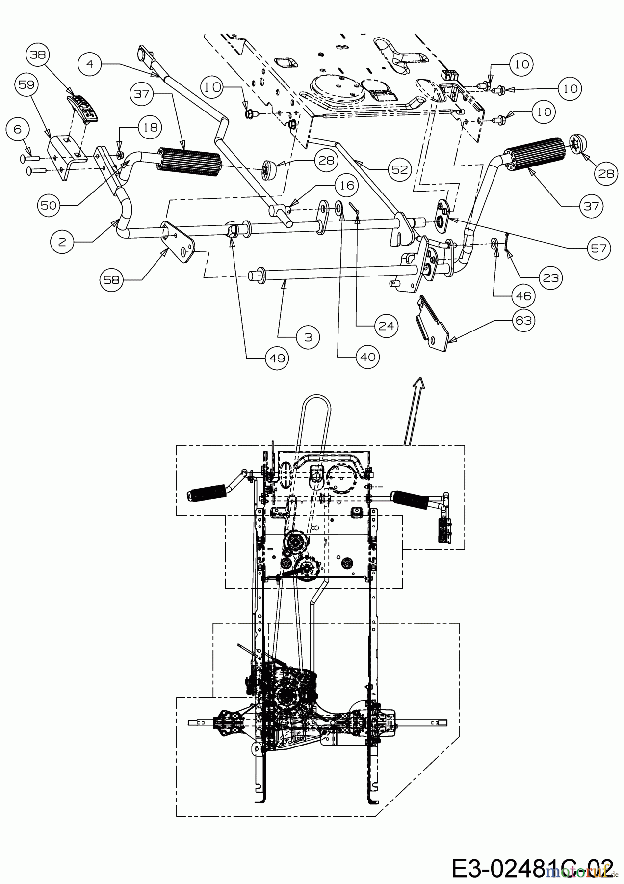  MTD Rasentraktoren LT 105 EXHK 13AG71KN682  (2018) Bremswelle, Pedalwelle, Schaltstange