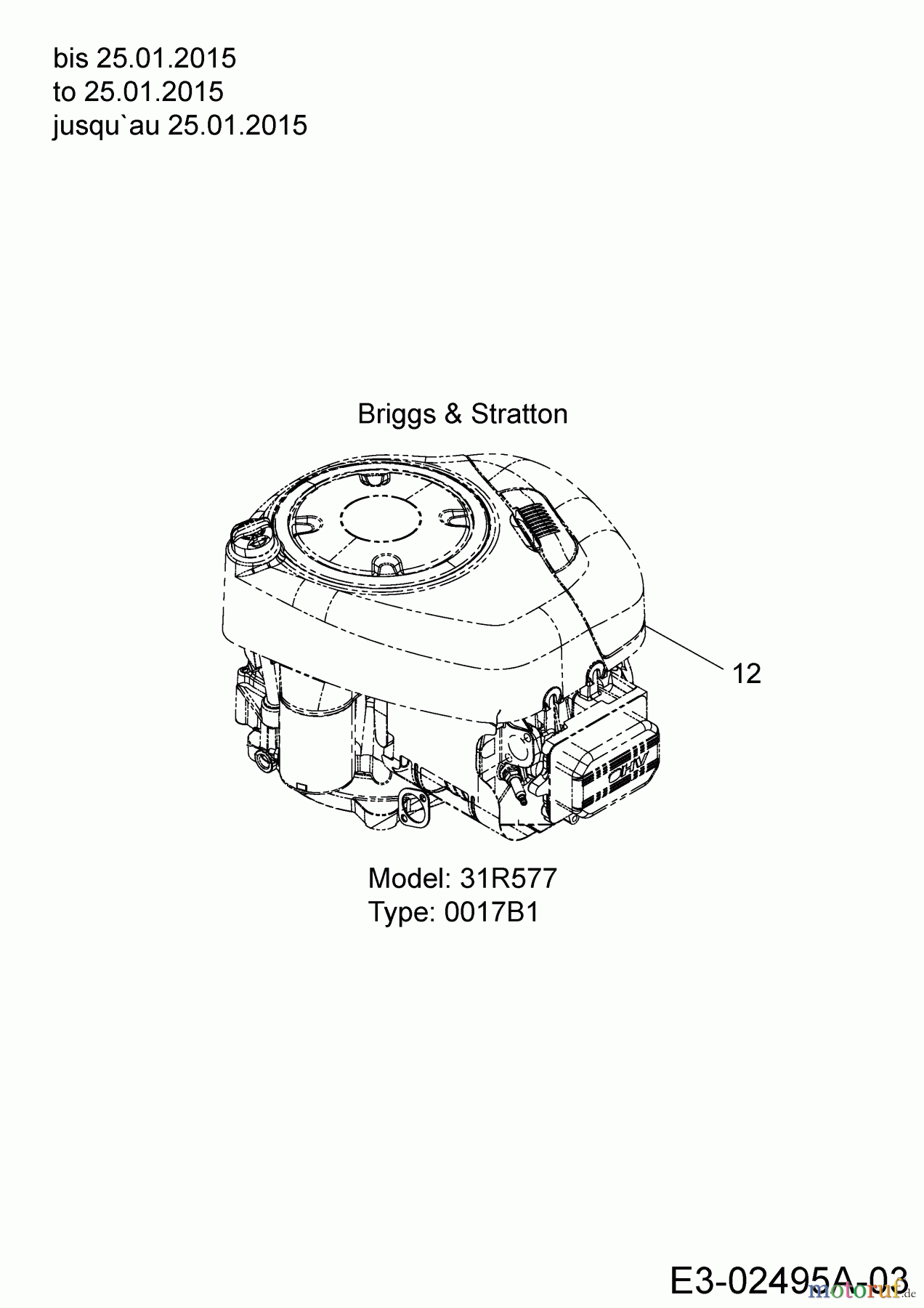  Cub Cadet Rasentraktoren CC 1016 AF 13BD90AF603  (2015) Motor Briggs & Stratton bis 25.01.2015