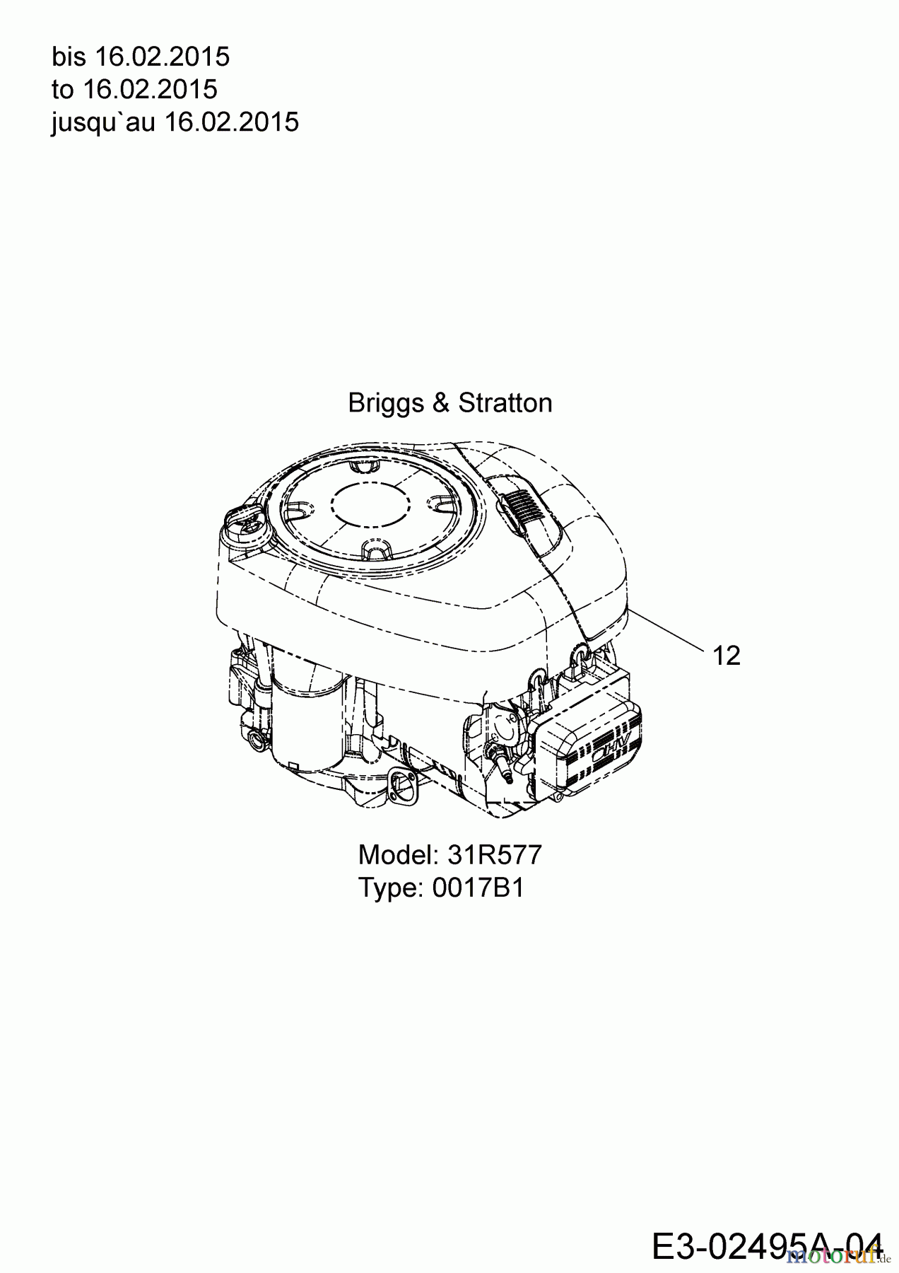 Cub Cadet Rasentraktoren CC 1016 AE 13HD90AE603 (2015) Motor Briggs & Stratton bis 16.02.2015
