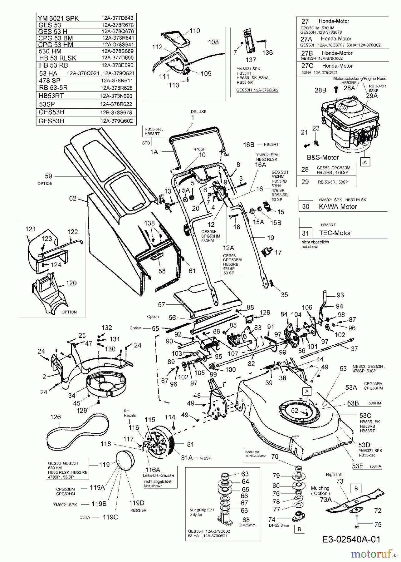  MTD Motormäher mit Antrieb GES 53 H 12A-378Q676  (2005) Grundgerät