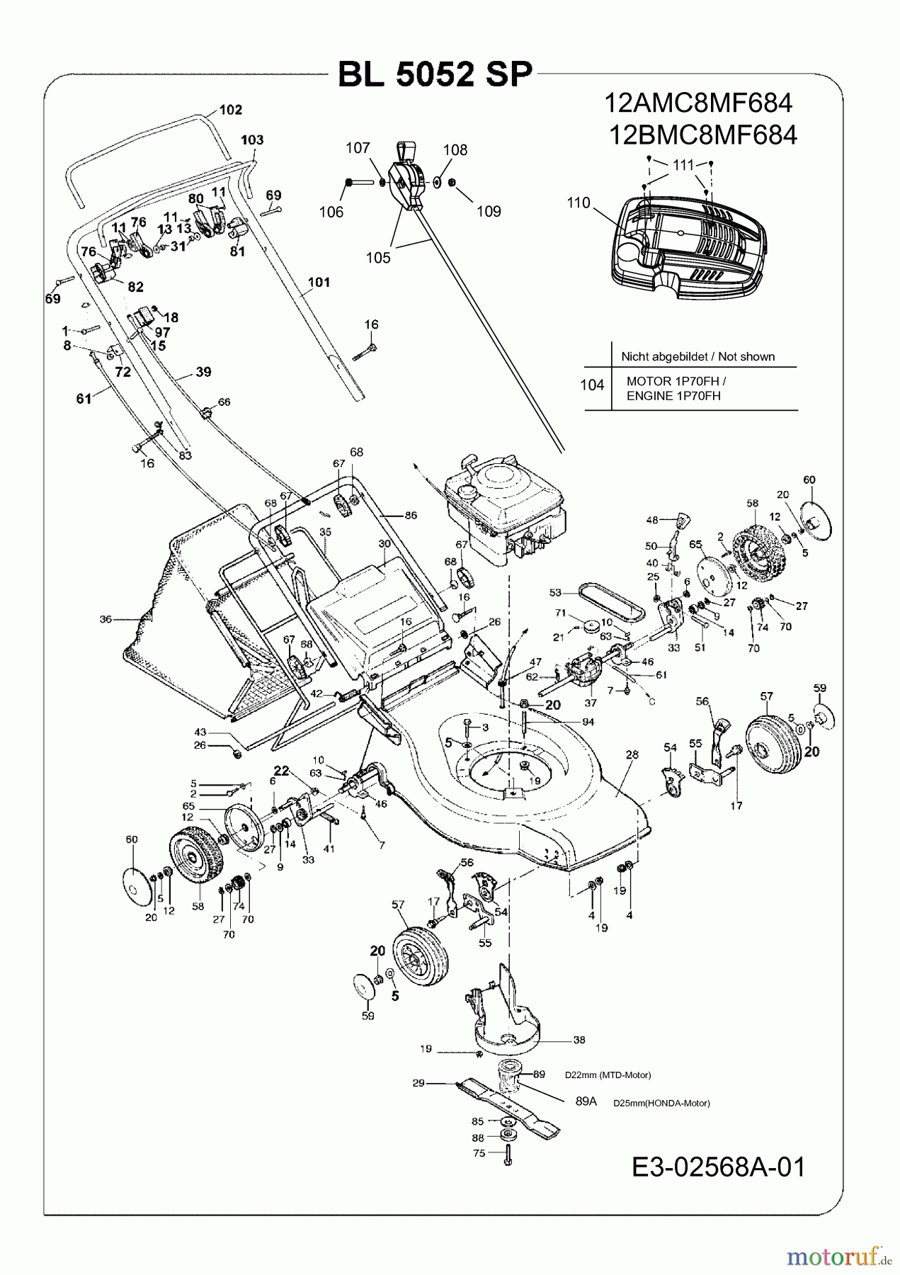  Bolens Motormäher mit Antrieb BL 5052 SP 12AMC8MF684  (2007) Grundgerät